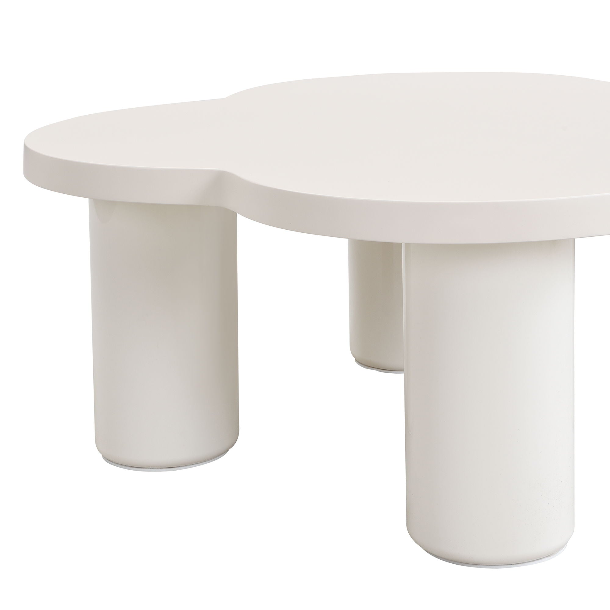 Modern Coffee Table (Set of 2), Irregular Shape Coffee Table With Four Roman Column Legs And End Table With Glass Top For Living Room - White