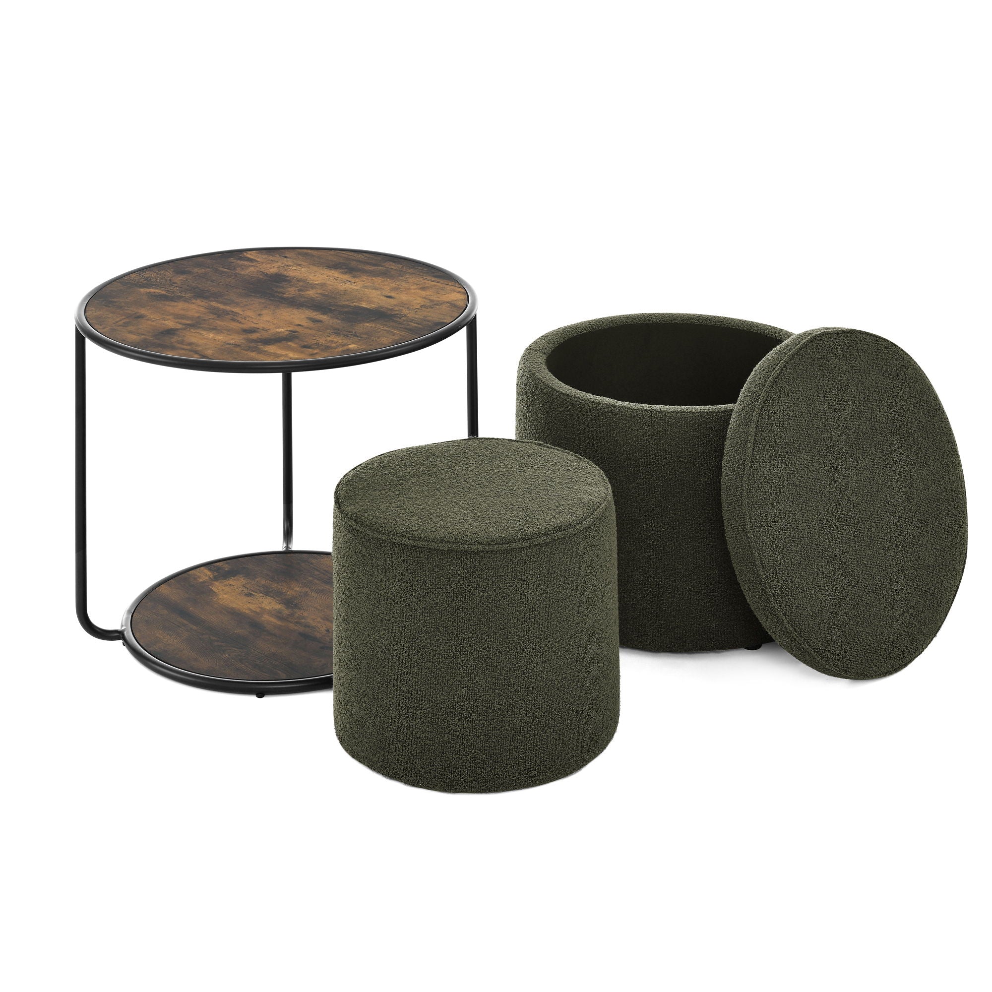 Multi Functional Ottoman And Table Set With Drum Stool