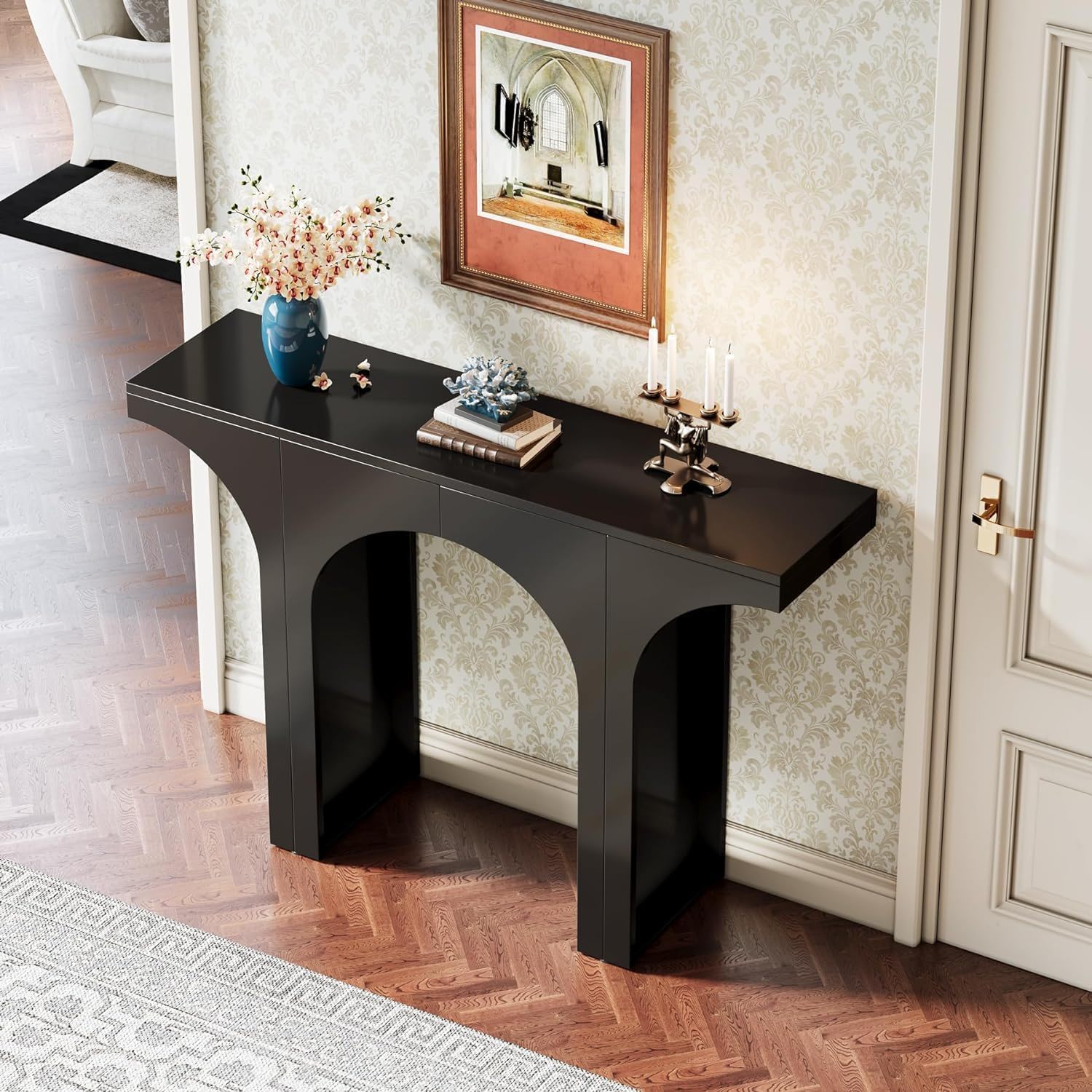 Console Table With Arched Base For Entryway - Black