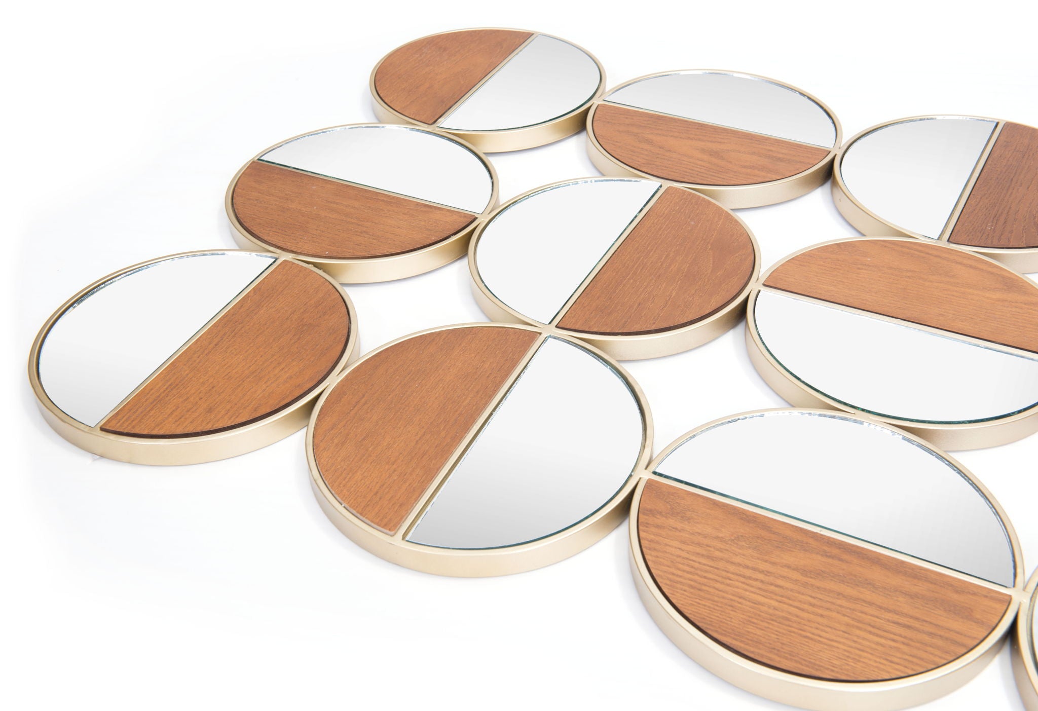 Cycle - Round Mirror - Gold & Walnut