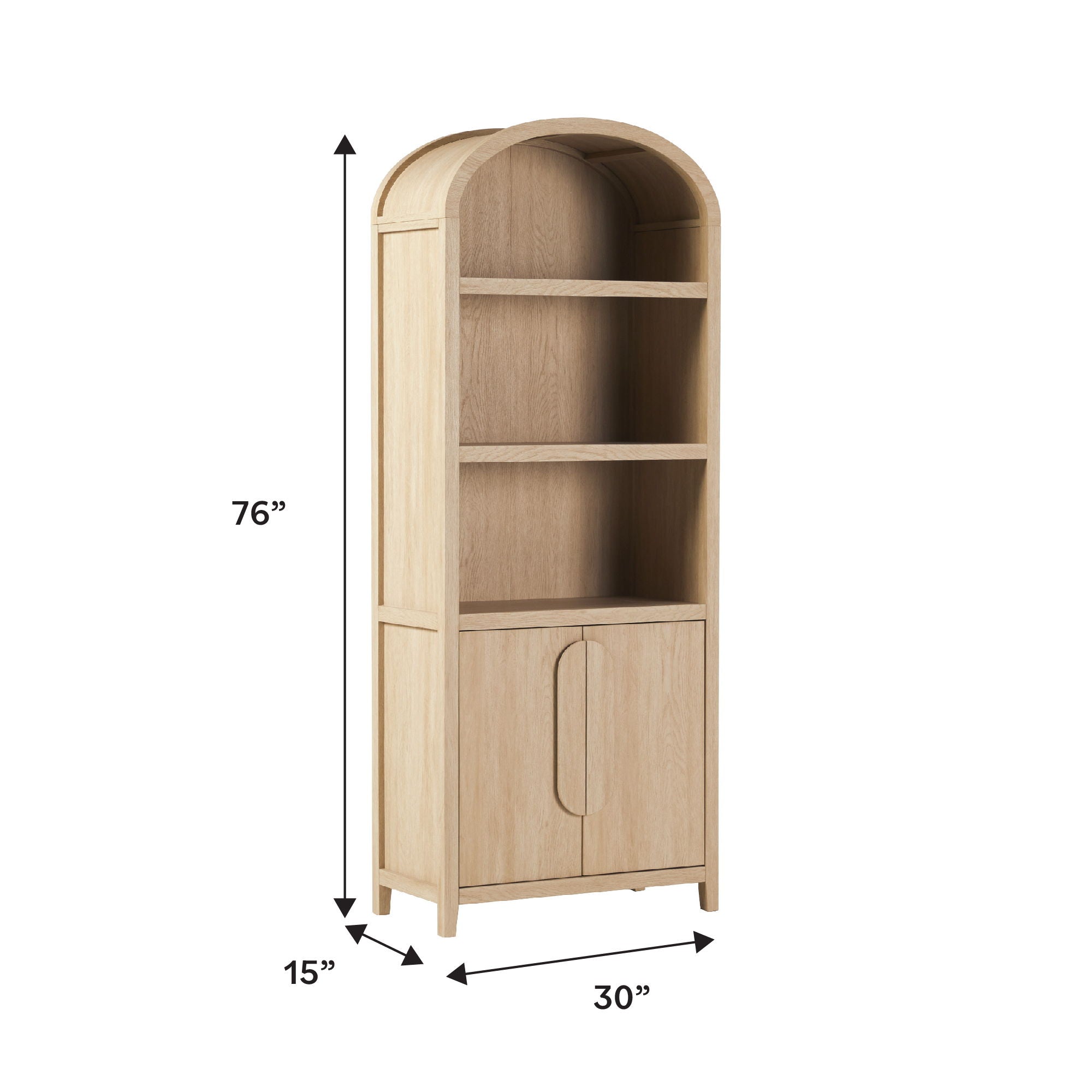 Modern 3 Shelf Open Arched Bookcase Cabinet