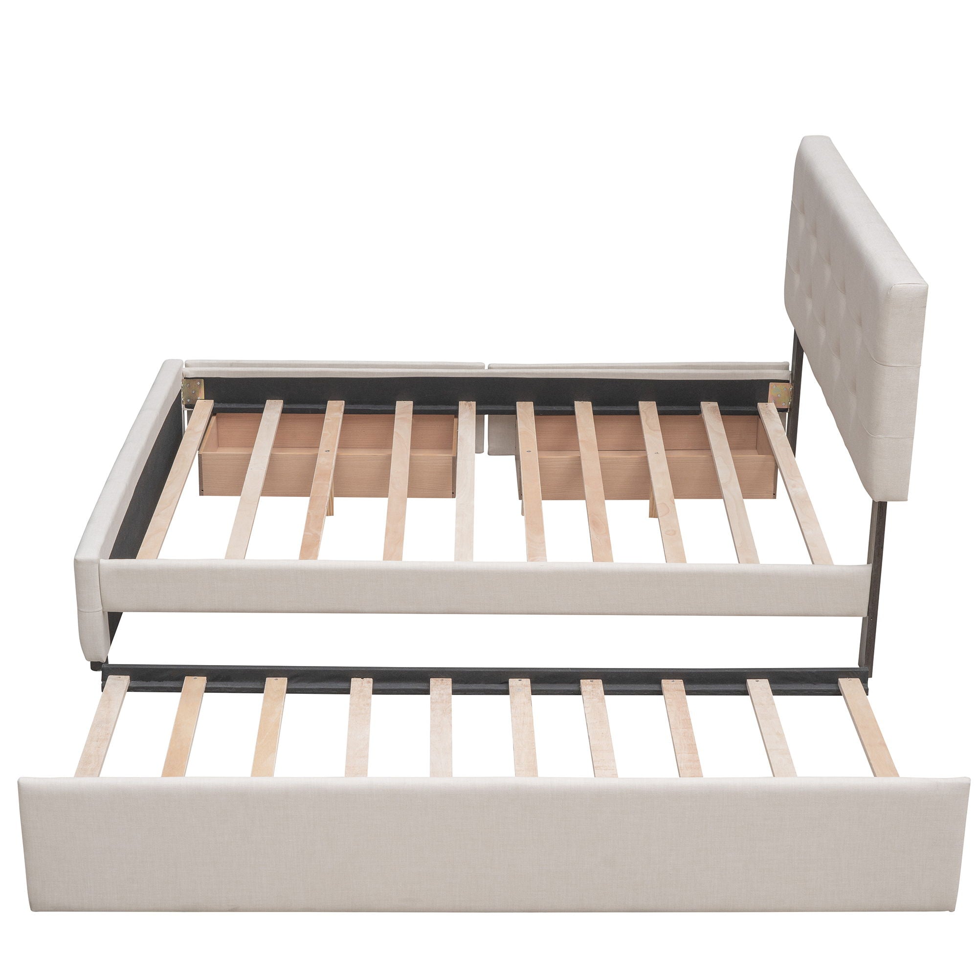 Upholstered Platform Bed With Classic Headboard And Drawers, No Box Spring Needed