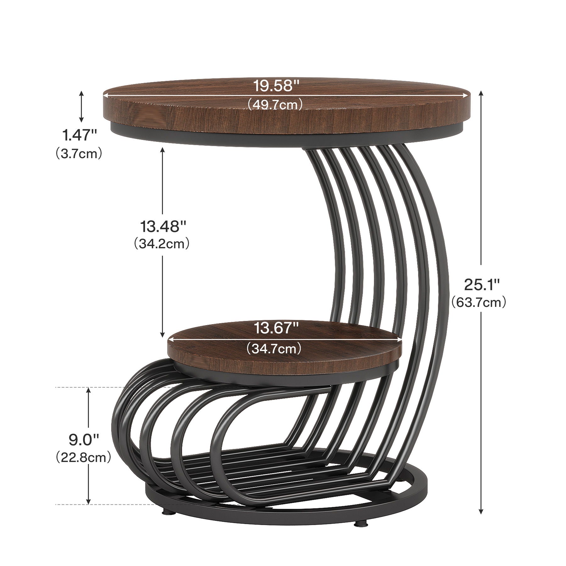 Round Vintage End Table With 2 Tier Storage