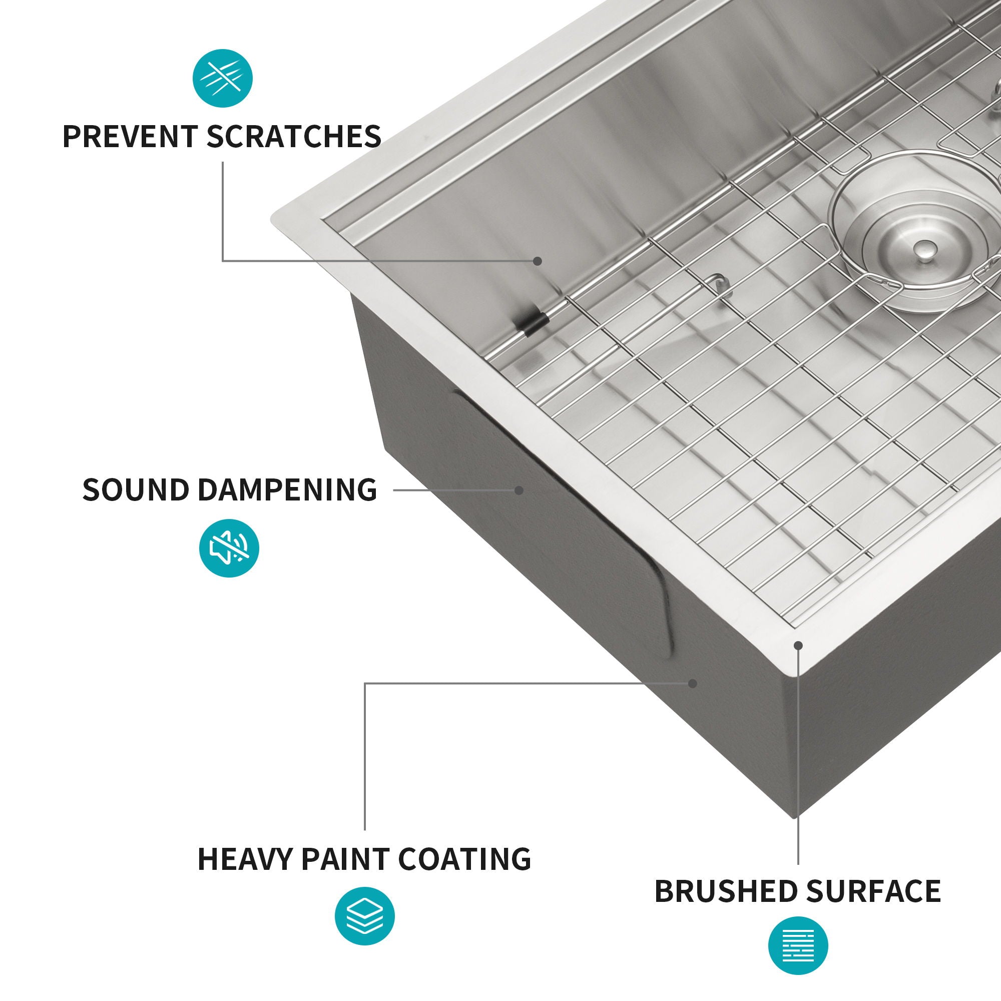 30" Undermount Kitchen Sink 16 Gauge Ledge Workstation - Brushed Nickel