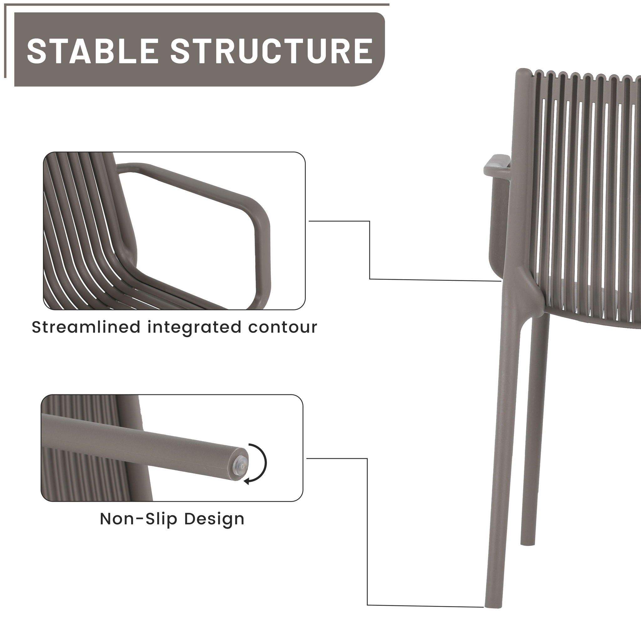4 Piece Stackable Single Chairs With Vertical Stripe Design For All Weather