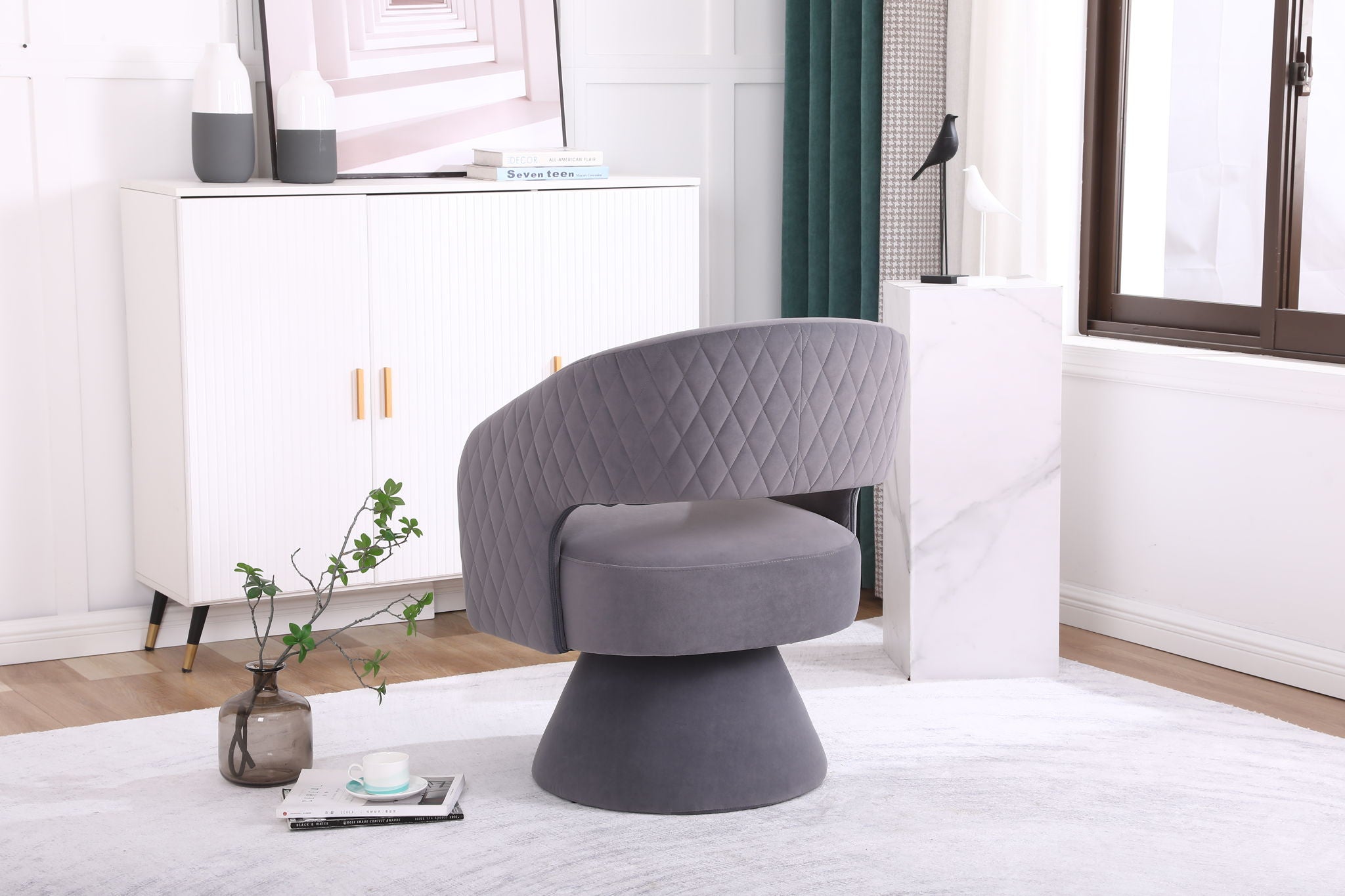 Round Barrel Swivel Accent Chair Armchair For Living Room