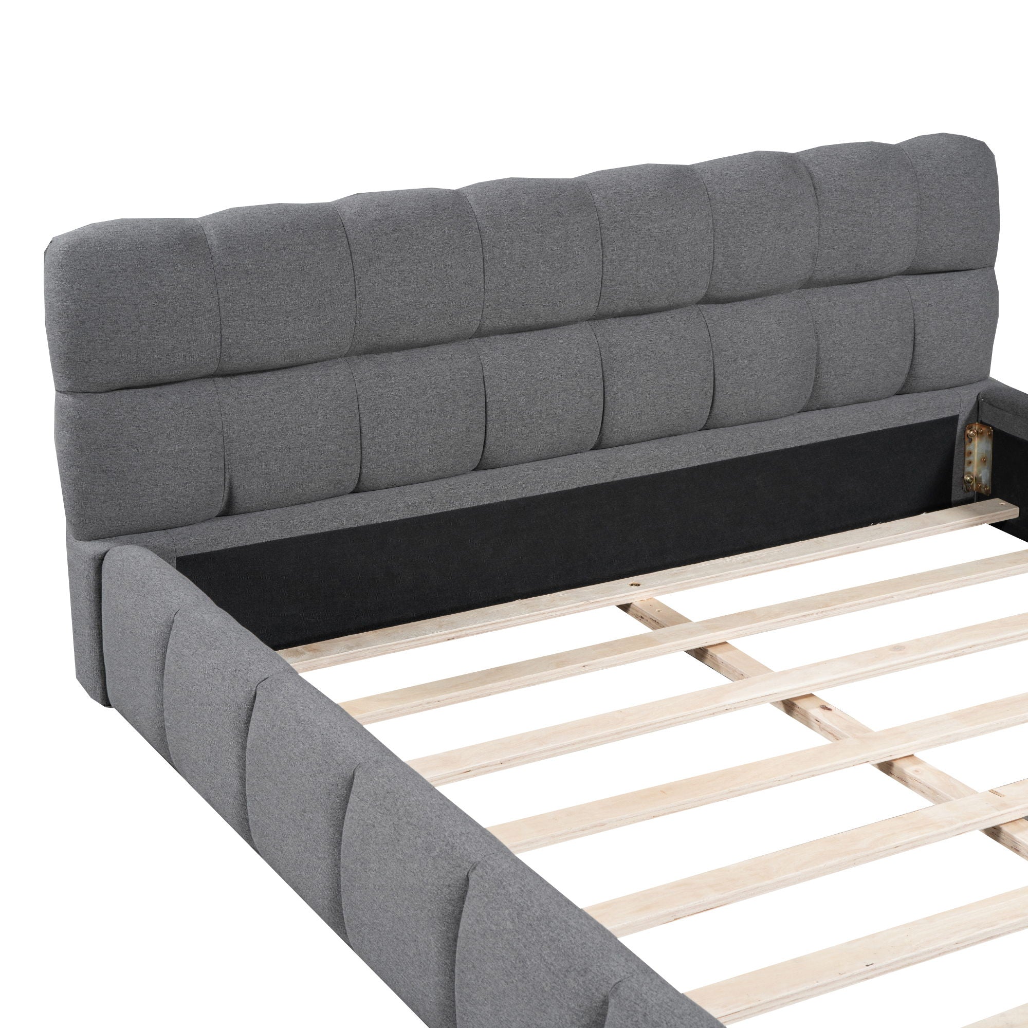 Upholstered Platform Bed With Thick, Grounded Bed With Solid Frame