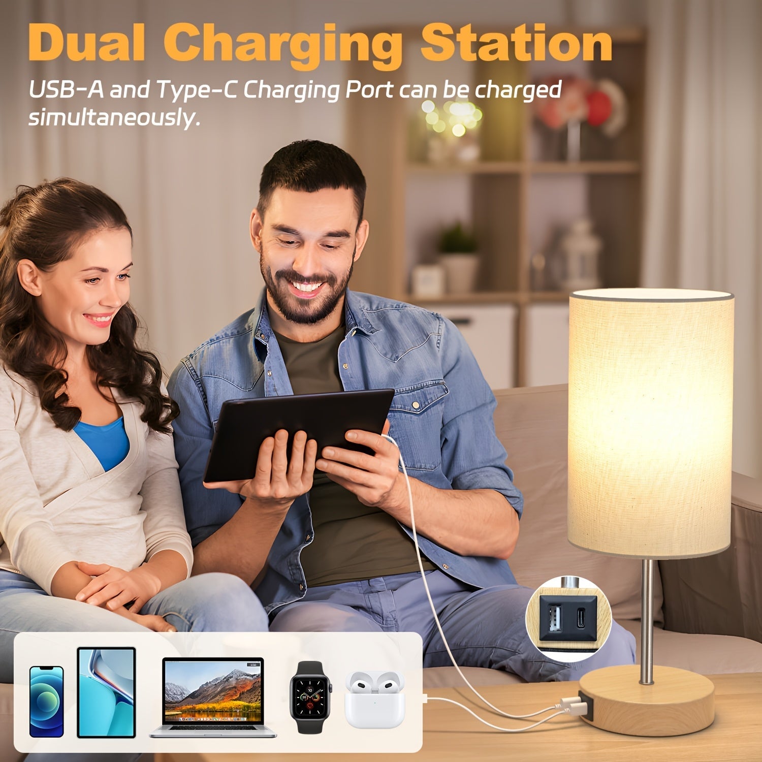 2-Pack Touch Control USB Table Lamps – 3-Way Dimmable LED Bedside Light Set