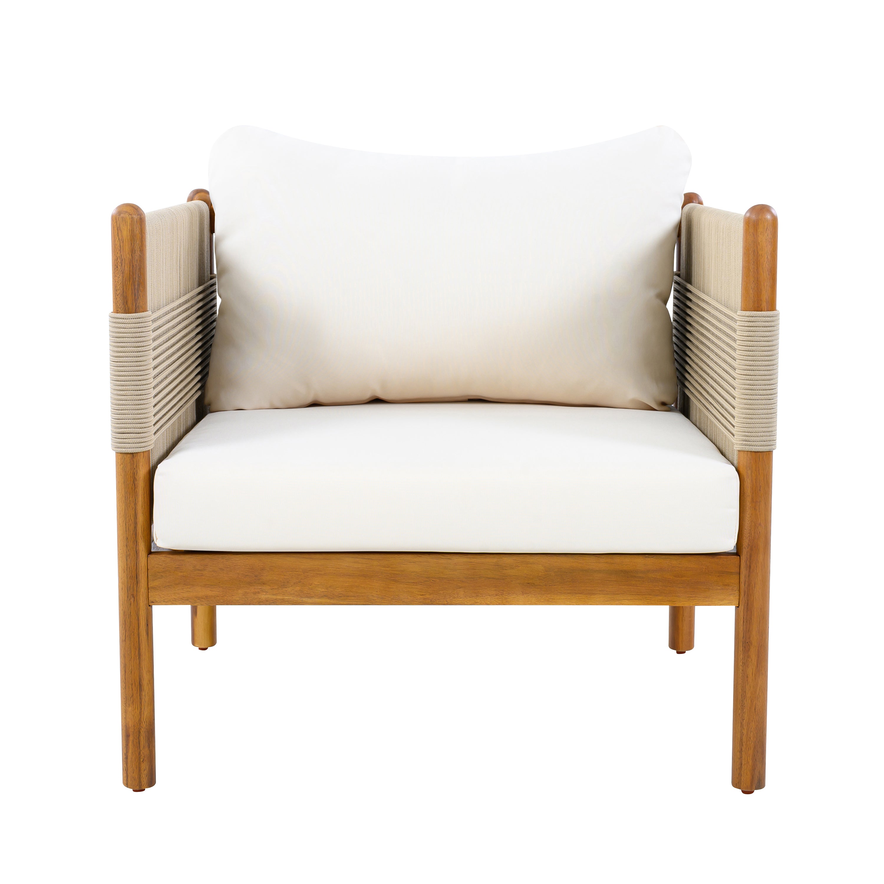 Outdoor Acacia Wood Club Chair with Diamond Rope Weave & Cushions, Teak Finish