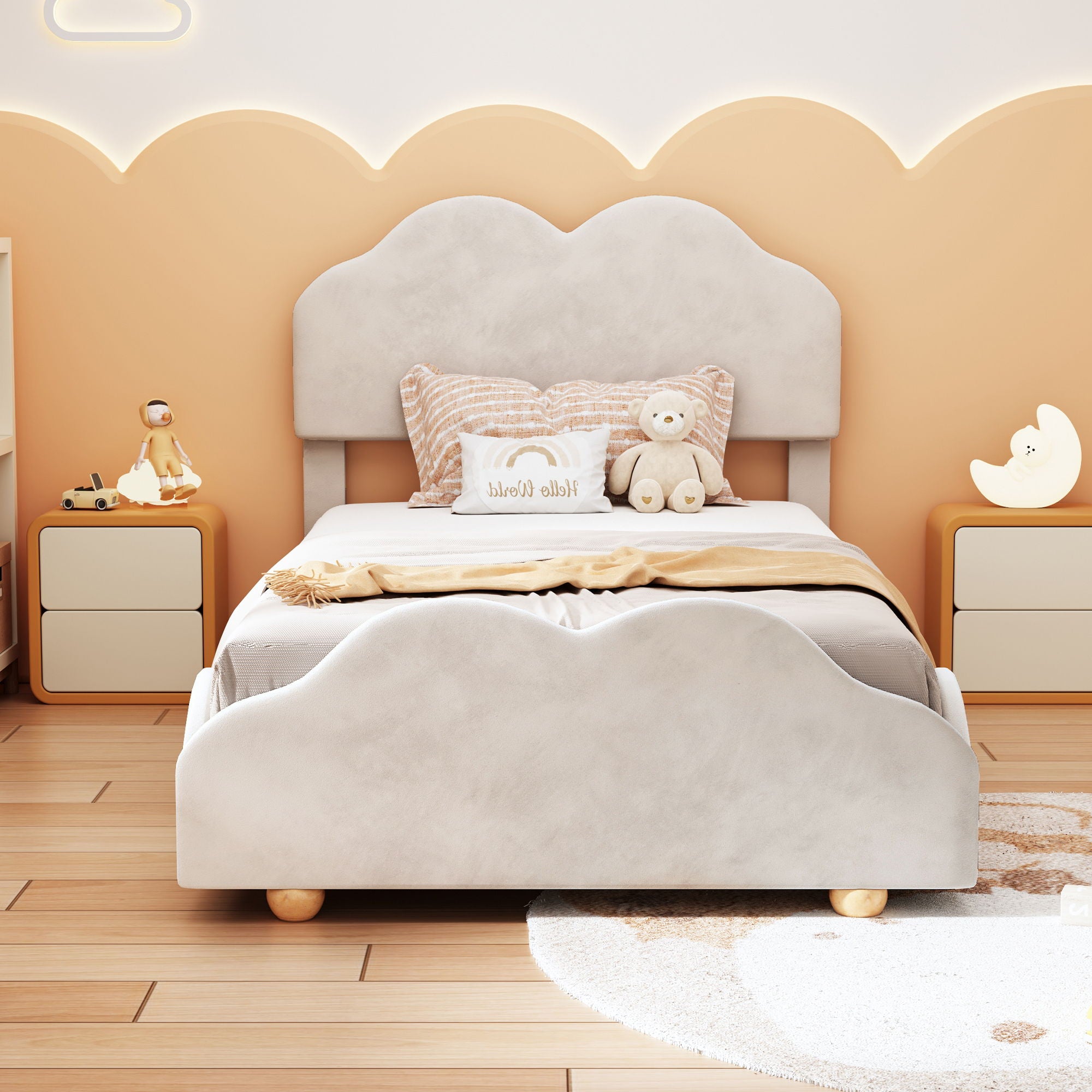Upholstered Platform Bed With Cloud Shaped Board