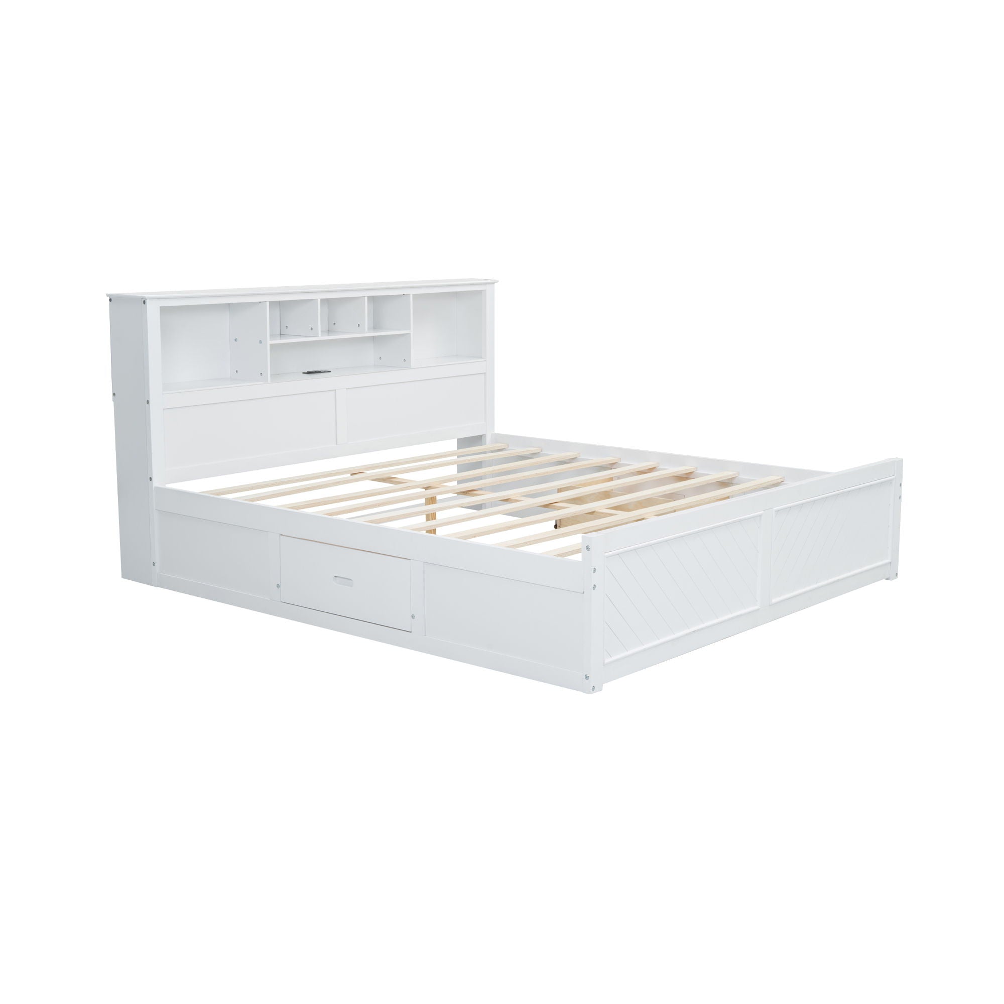 Platform Bed With Multi Storage Headboard, USB And Drawers