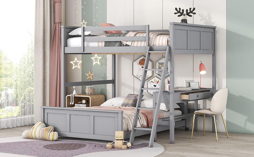 Full Over Full Bunk Bed With Desk