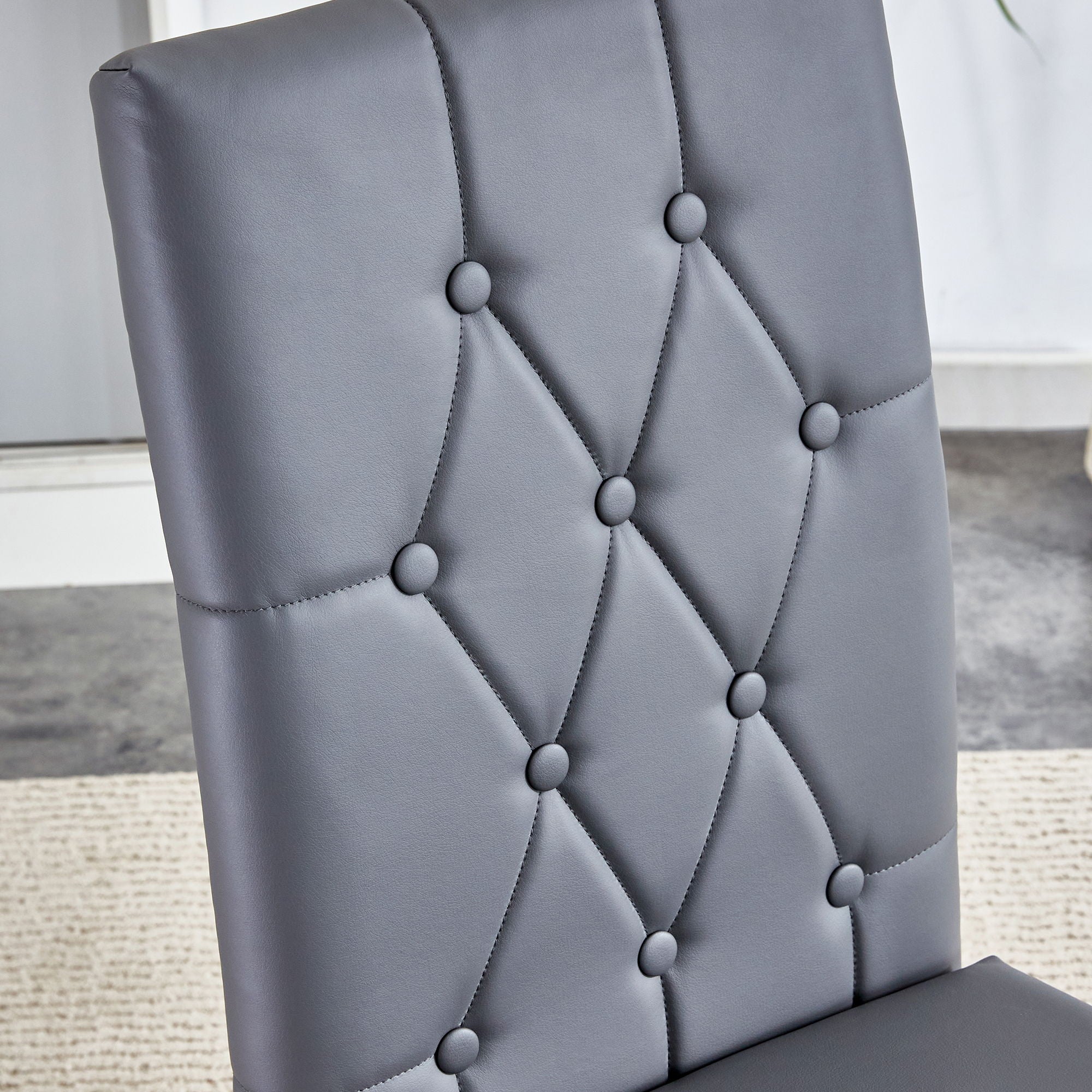 Vintage Style Armless Dining Chairs Set With Grid And Buckle Design