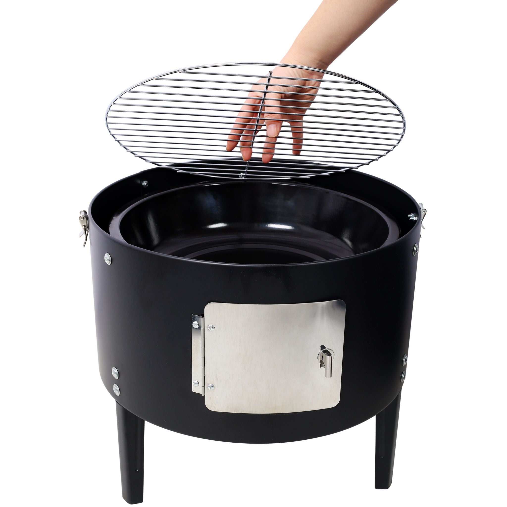 Heavy Duty Round Bbq Grill 17" Steel Charcoal Smoker For Outdoor Cooking - Black