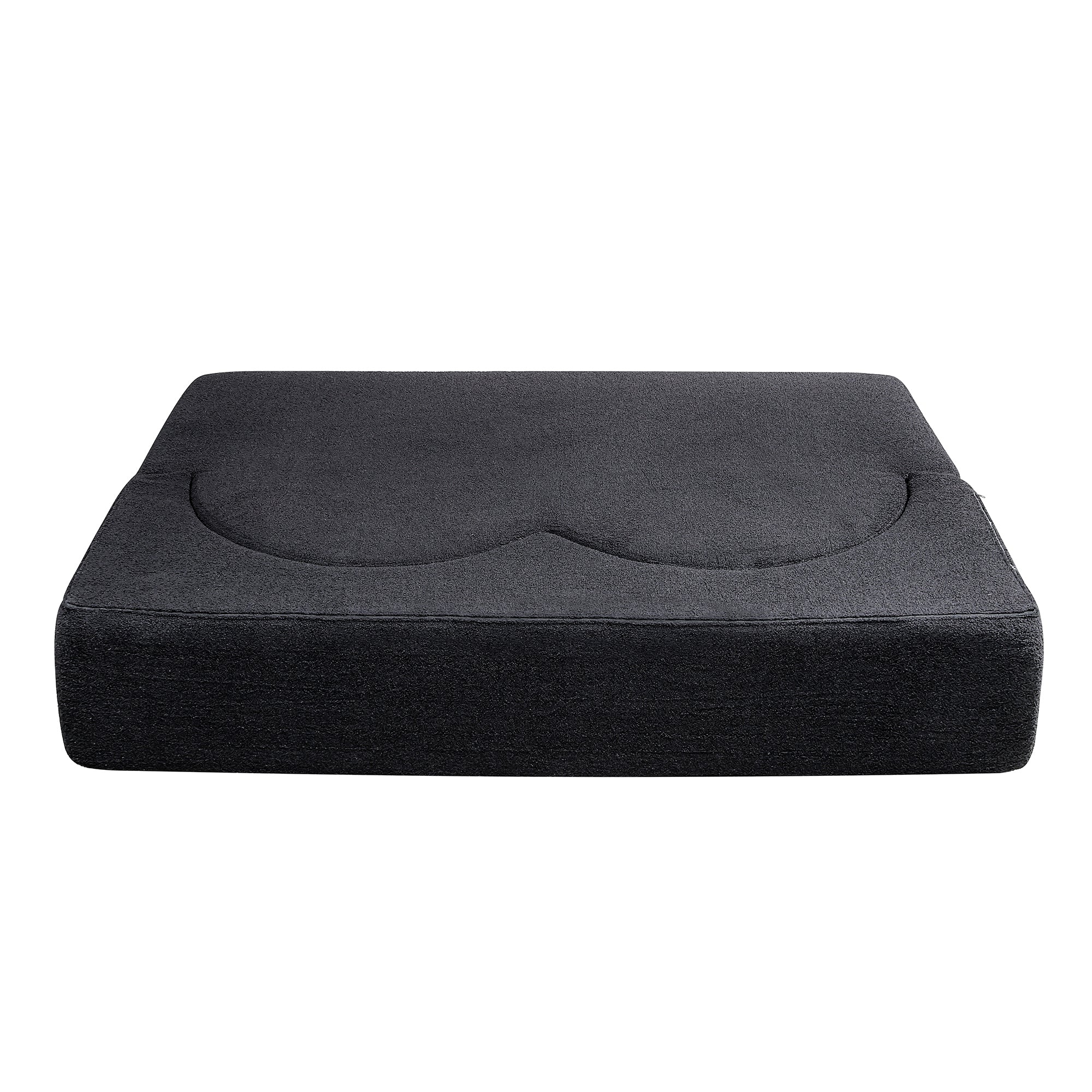 Folding Sofa Bed in Black Teddy Bear Fabric