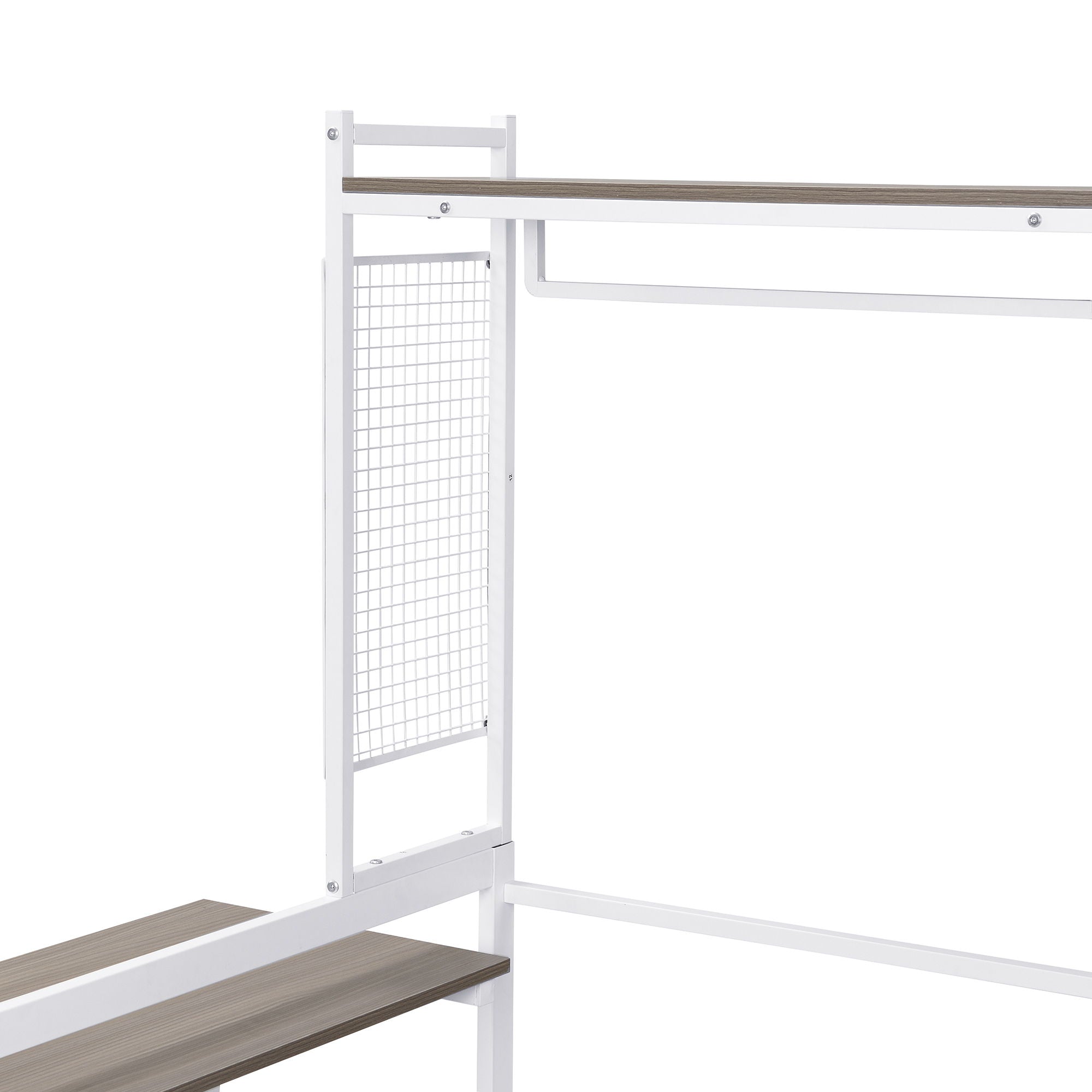 Daybed With Movable Desk, Grid, Shelves And Clothes Hanger