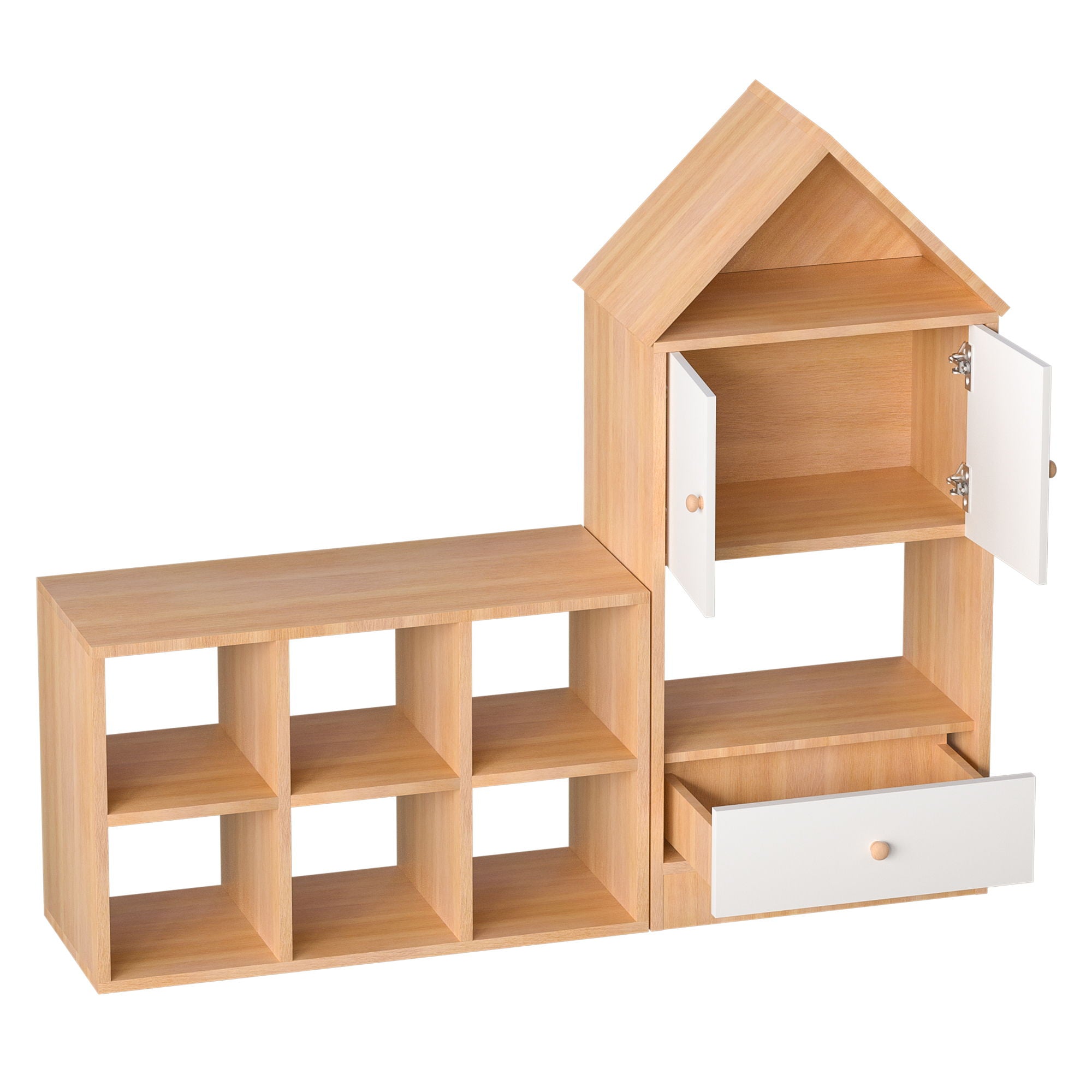 Versatile Children's Bookshelf With House Shaped Design, Multi Functional Storage