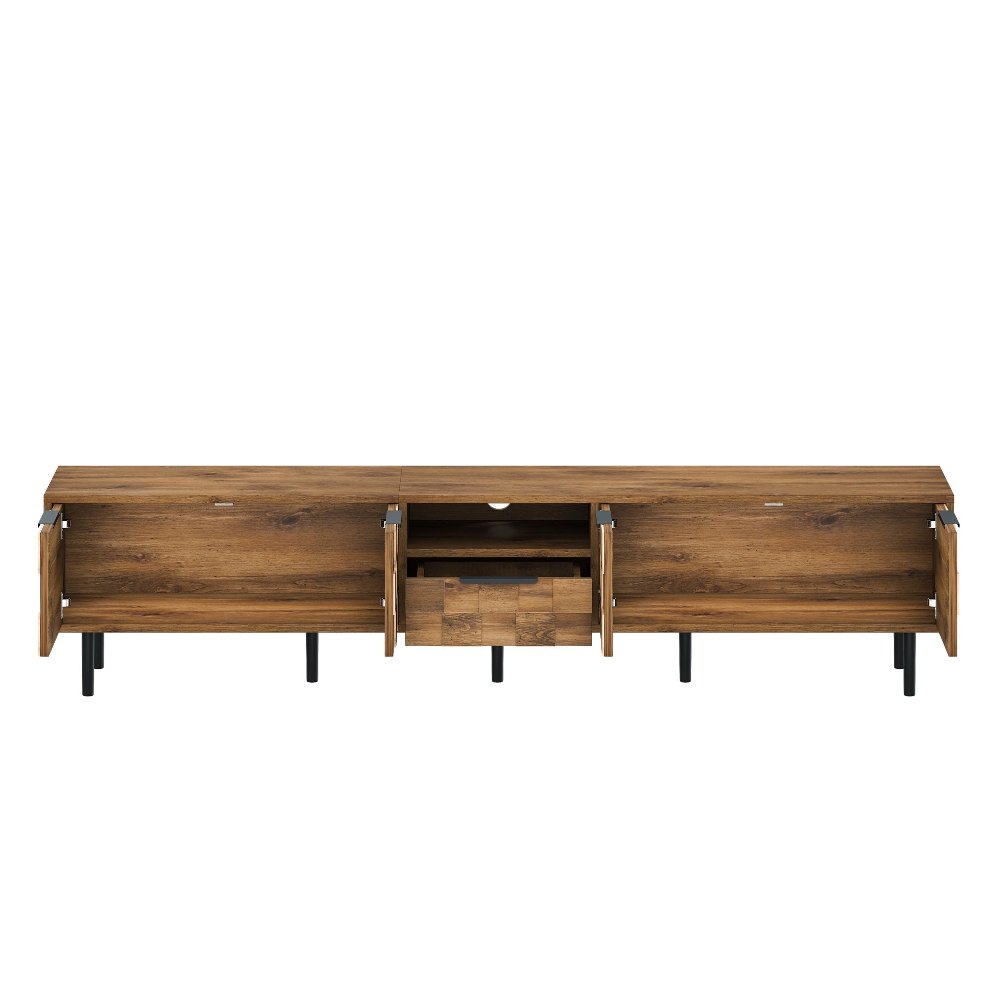 TV Stand, L Shaped Handle Entertainment Console With Storage - Natural
