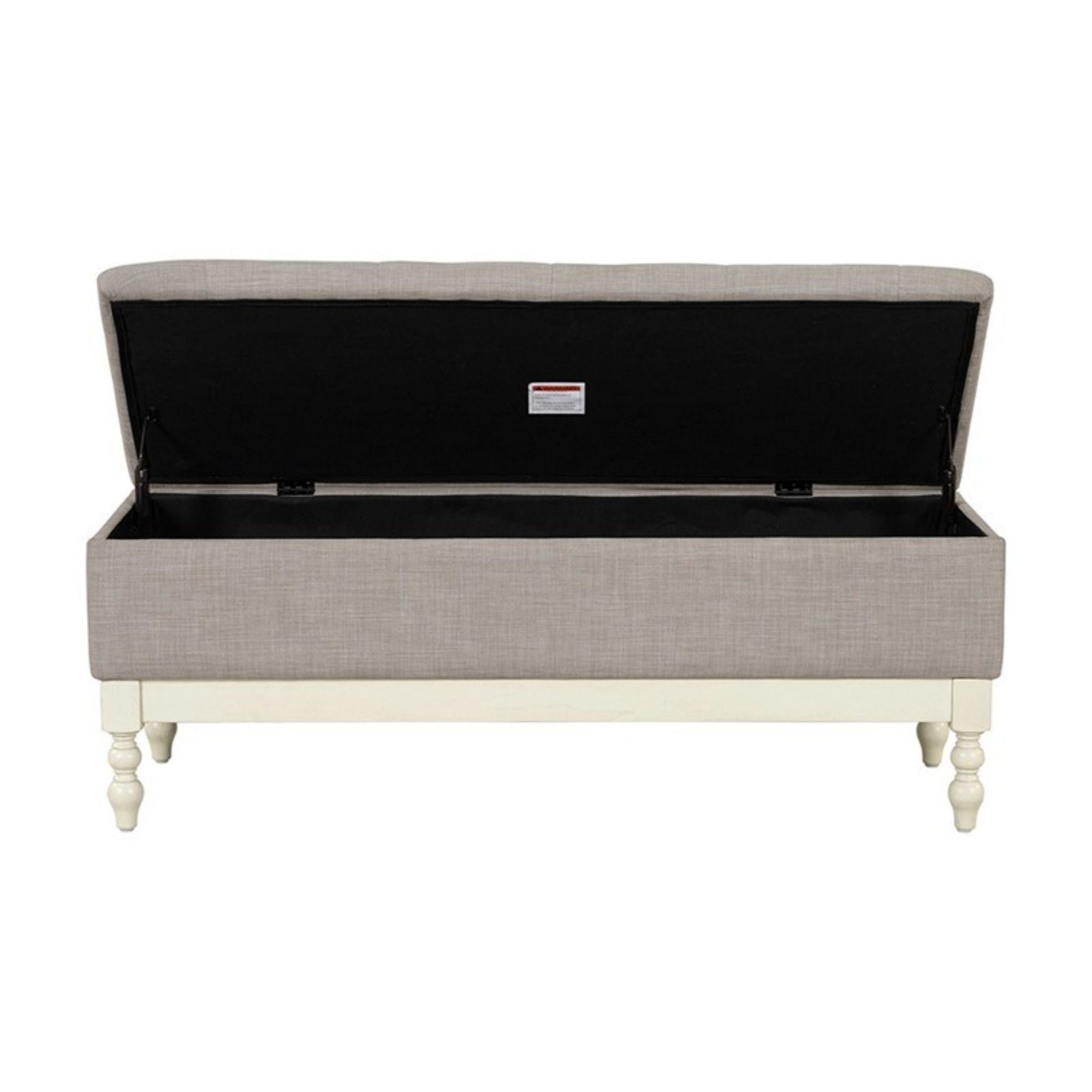 Tufted Storage Bench With Soft Close Lid - Light Gray / Cream