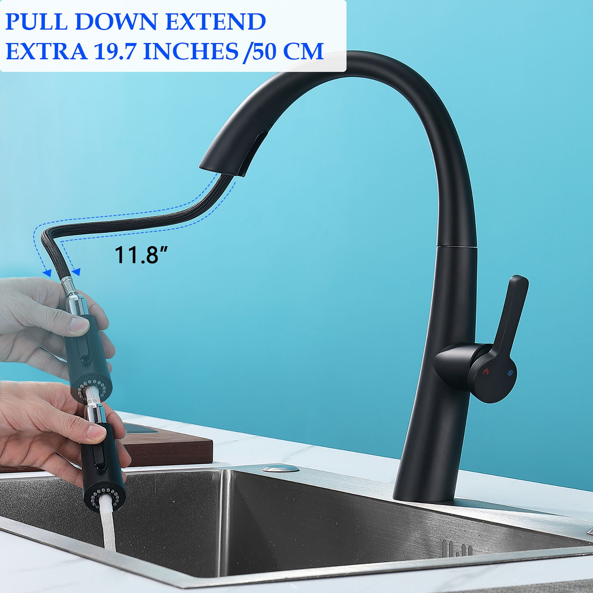 High Arc Stainless Steel Pull Out Kitchen Faucet With Dual Modes And 360 Degree Rotation - Matte Black