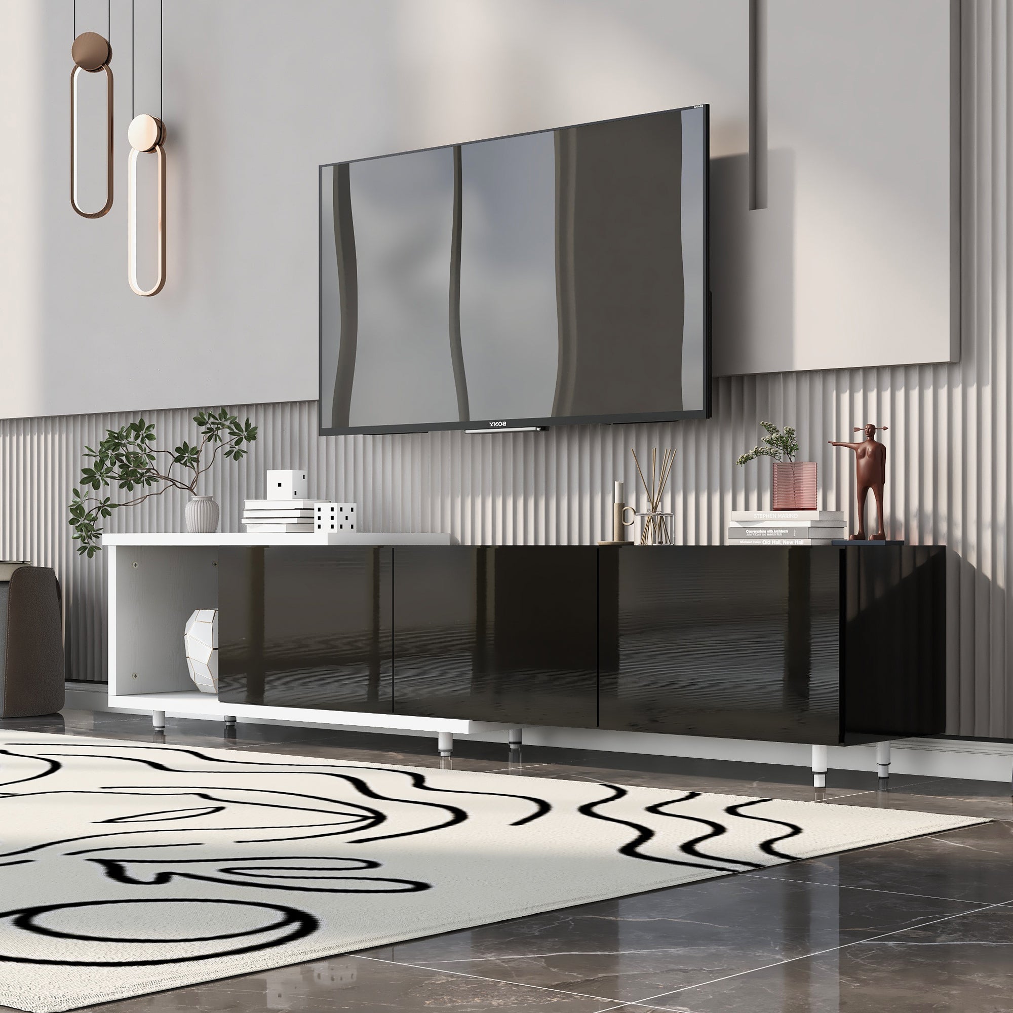 Vanta Modern TV Stand Black & White Lacquer
