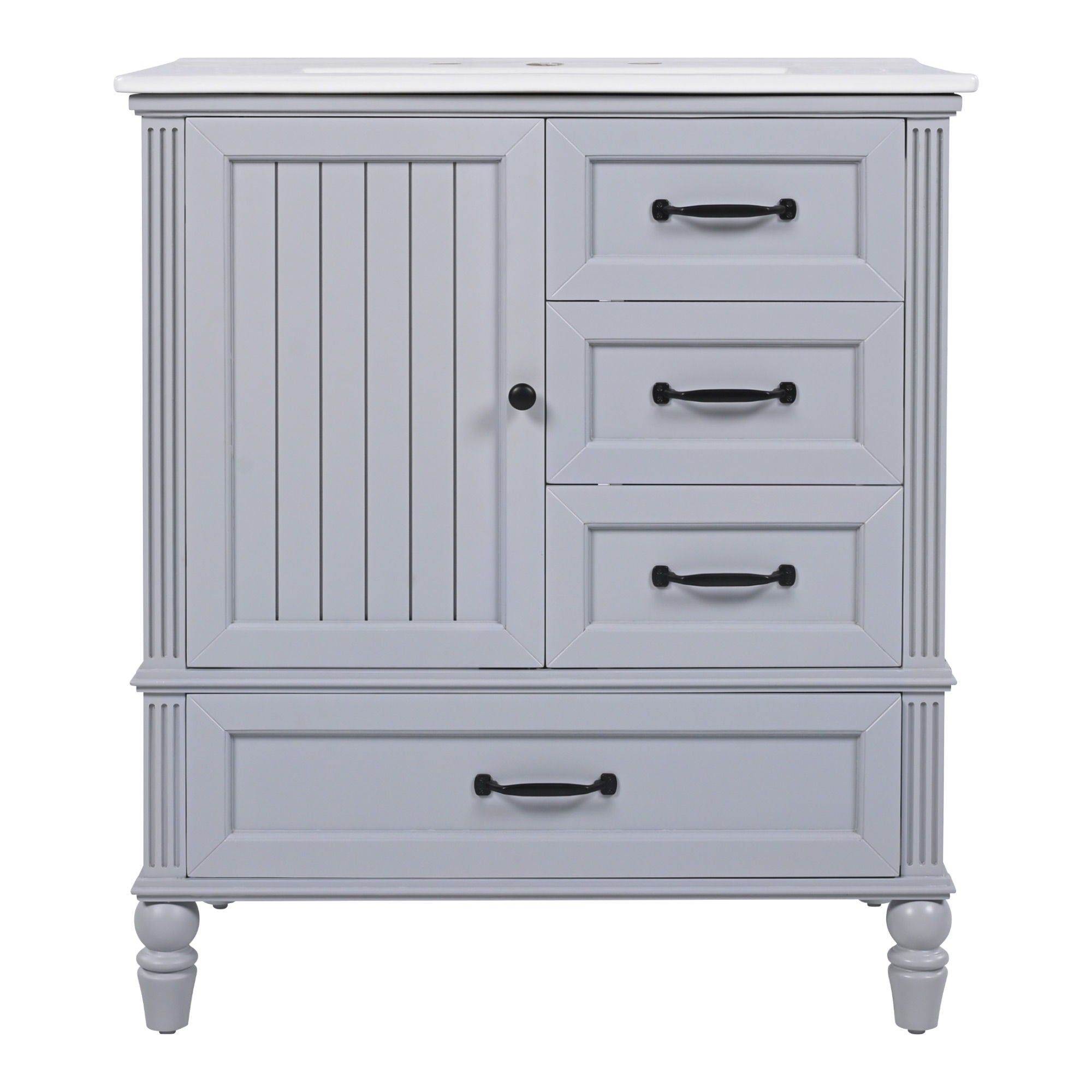 30" Bathroom Vanity With Sink, Bathroom Cabinet With A Door, 3 Drawers Legs, Adiustable Foot Pads - Gray