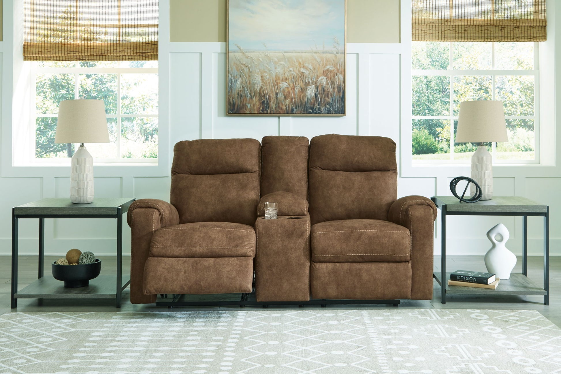 Edenwold - Dbl Reclining Loveseat with Console - Brindle - Best Buy Furniture