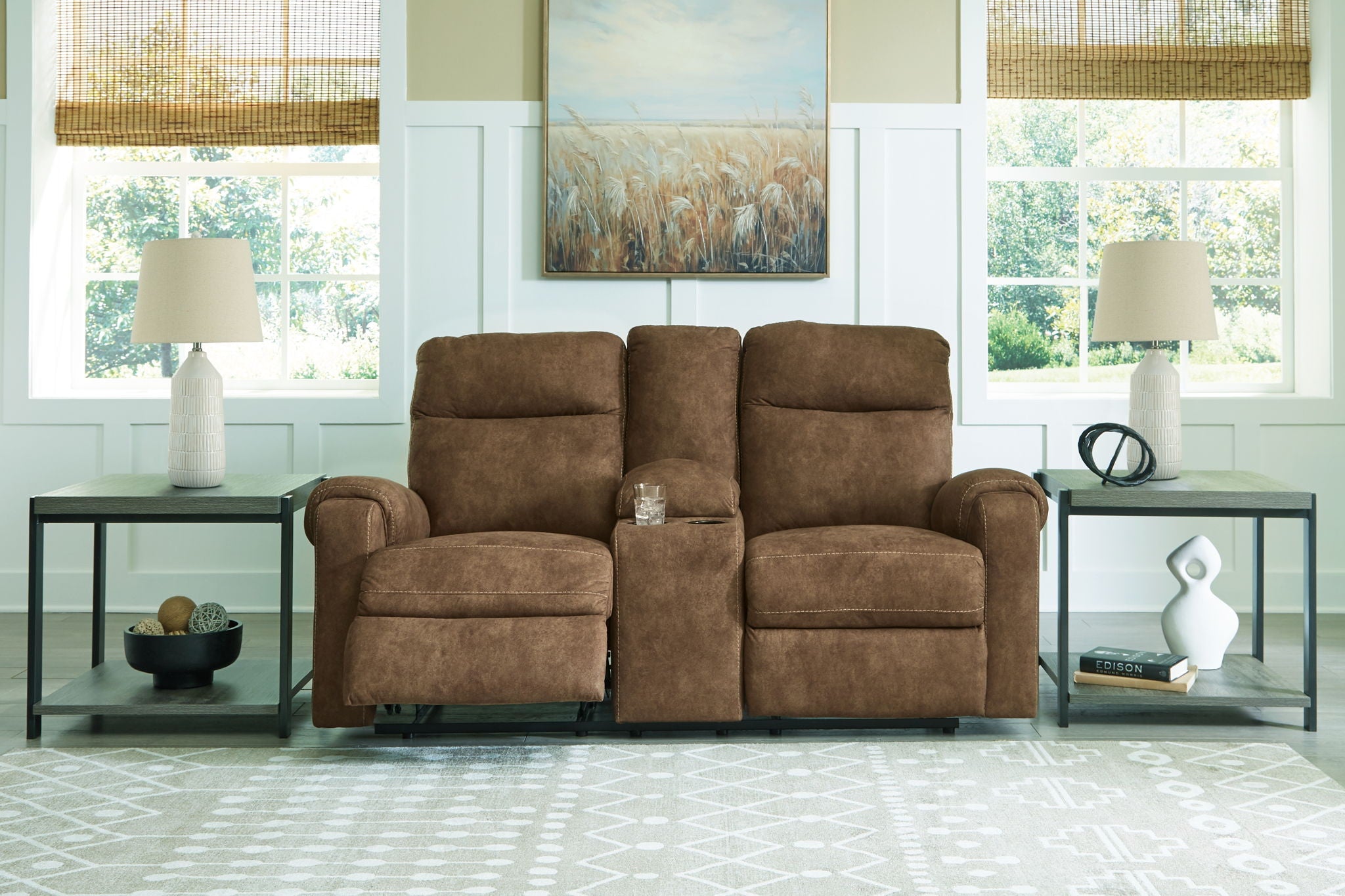 Edenwold - Dbl Reclining Loveseat with Console - Brindle - Best Buy Furniture