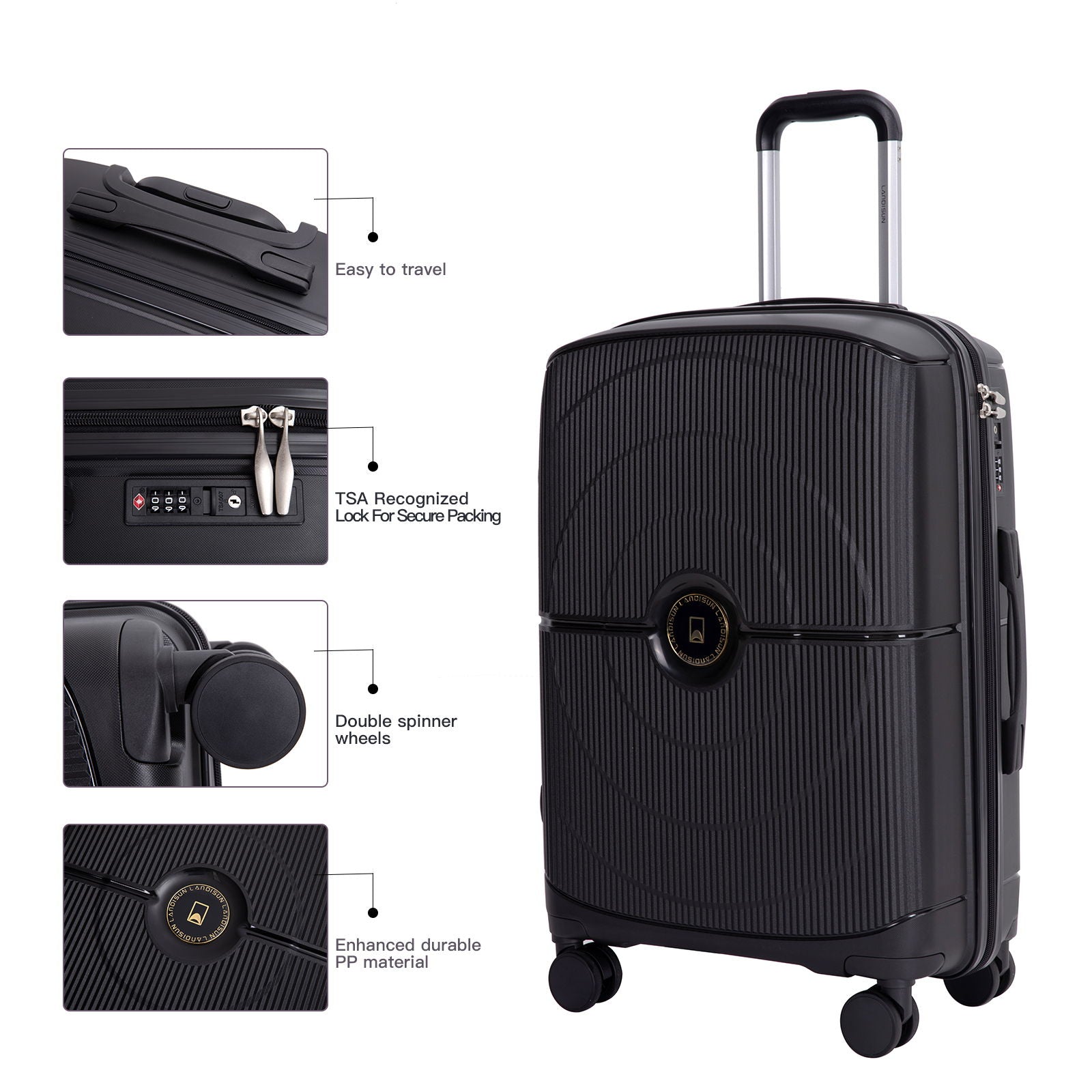 3 Piece Set Expandable Hardshell Suitcase Double Spinner Wheels