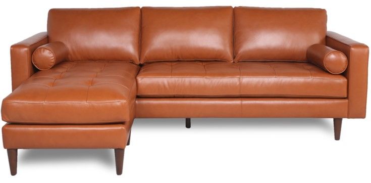 Mid-Century Tufted Leather Sectional With Reversible Chaise - Best Buy Furniture