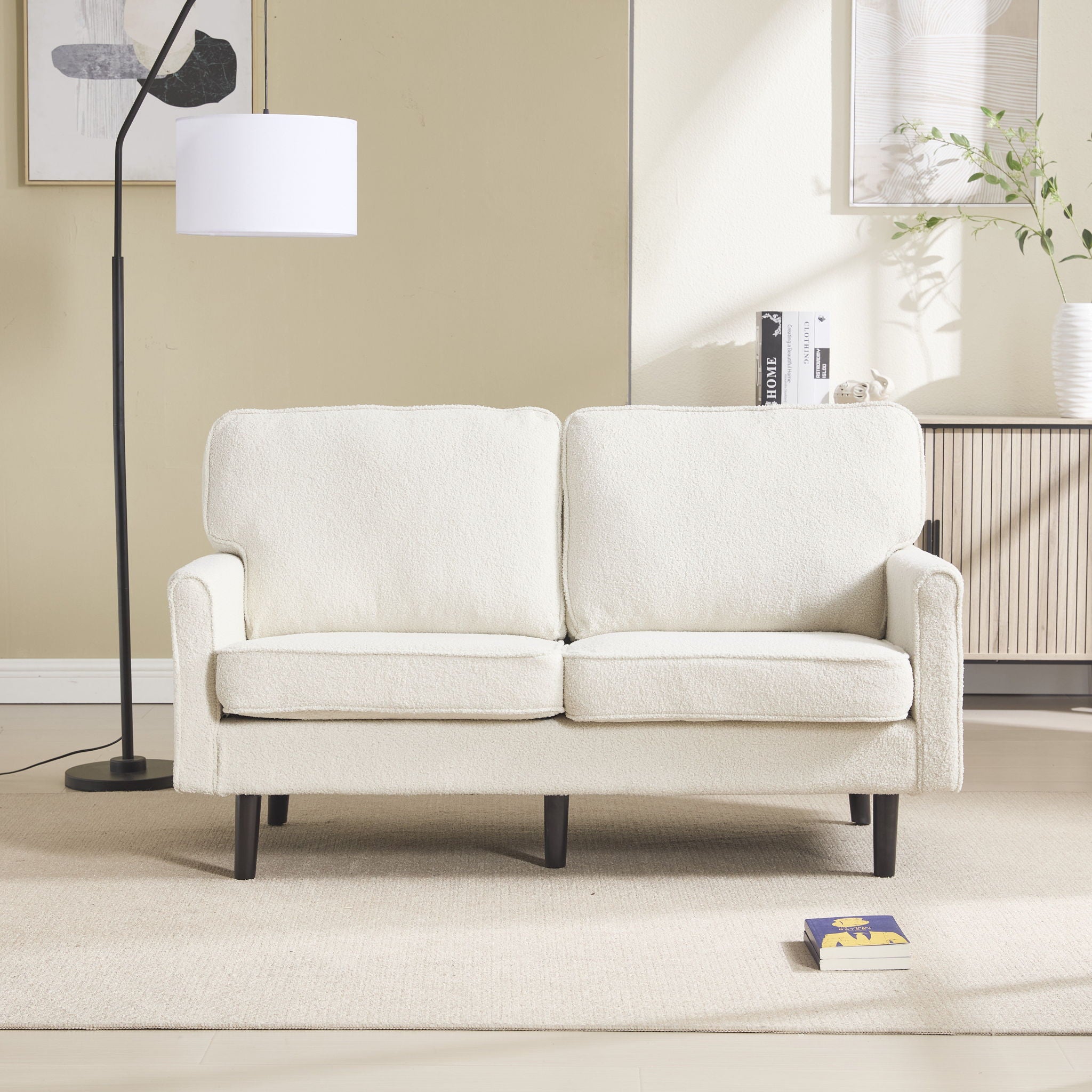 Mid Century Modern Loveseat Sofa With USB Ports, Removable Pillow Cover