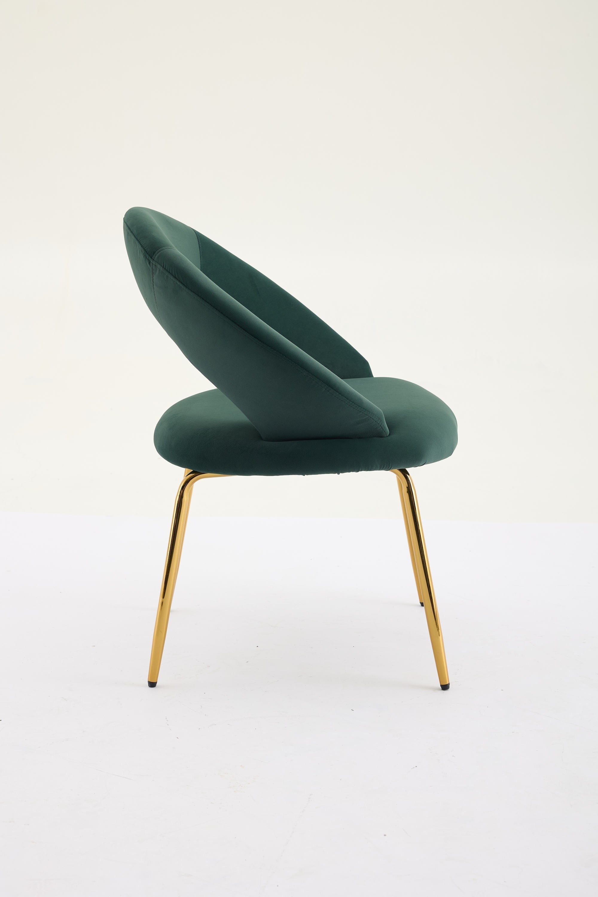 Velvet Fabric Dining Chair with Curved Backrest and Golden Metal Legs
