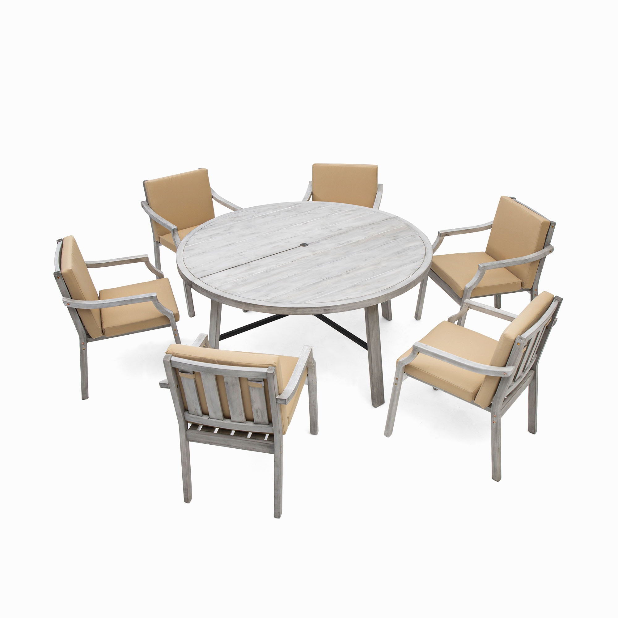 6 Person Outdoor Dining Set With Umbrella Hole And Removable Cushions For Patio - Gray