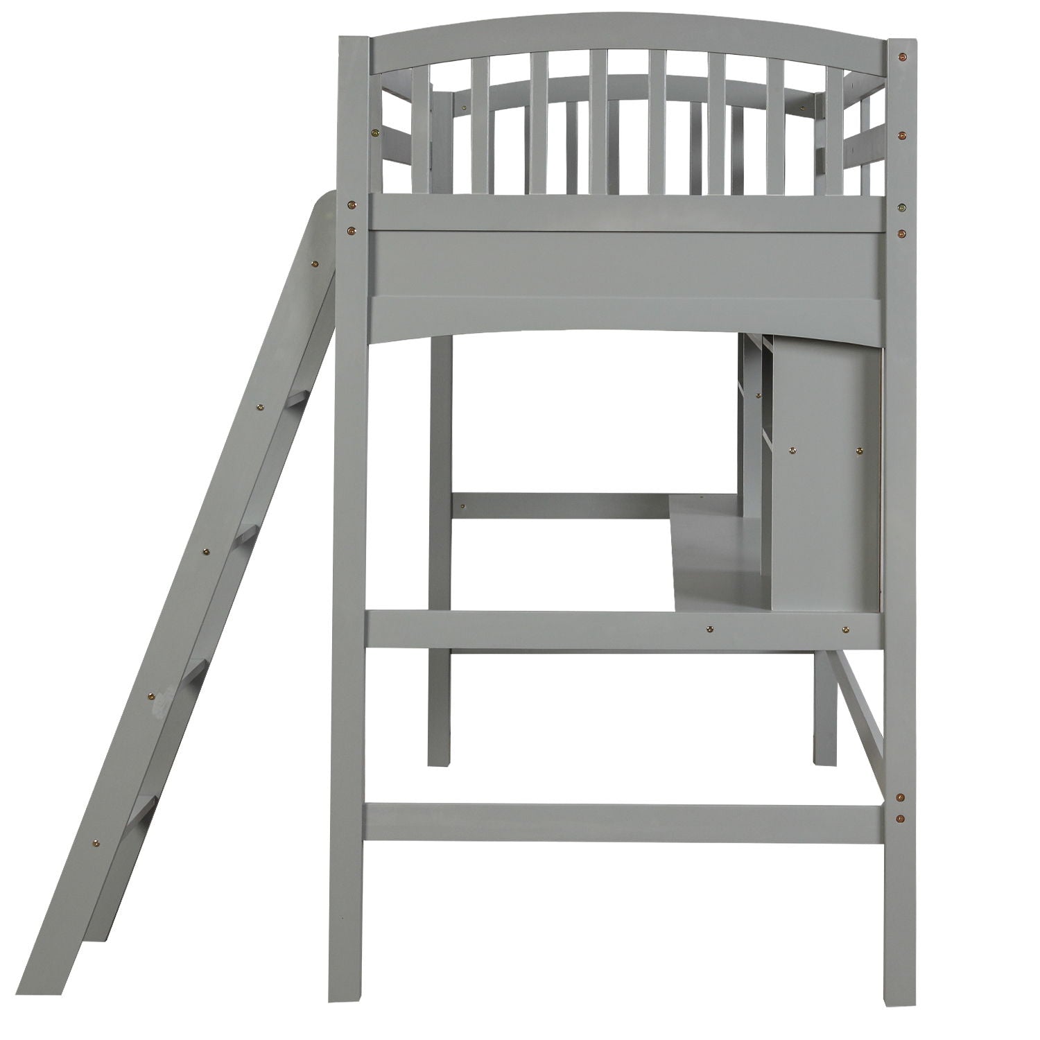 Loft Bed With Storage Shelves, Desk And Ladder