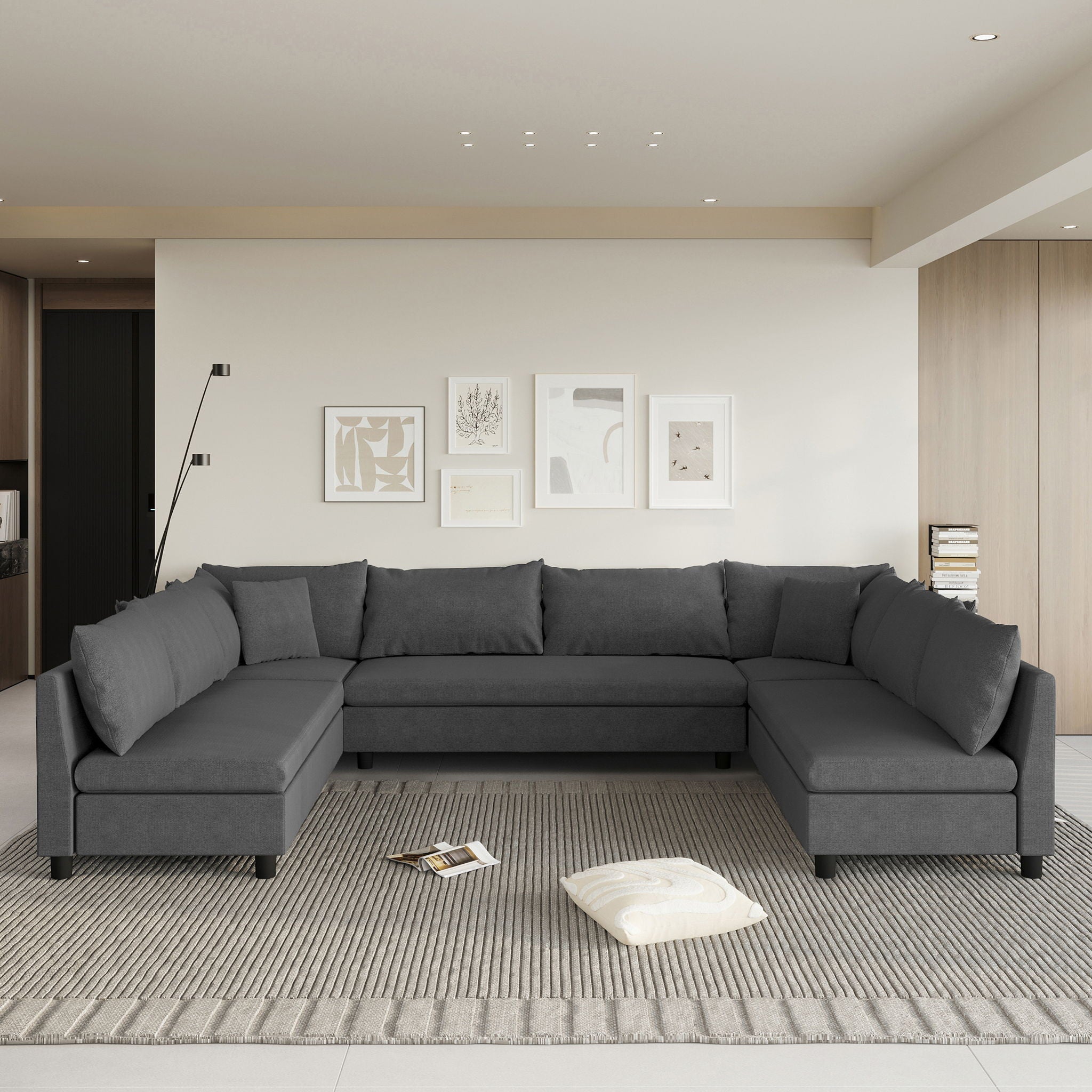 Modular Sectional Reversible U Shaped Couch Set, Free Combination Minimalist Style Oversized 8 Seat Convertible Sofa