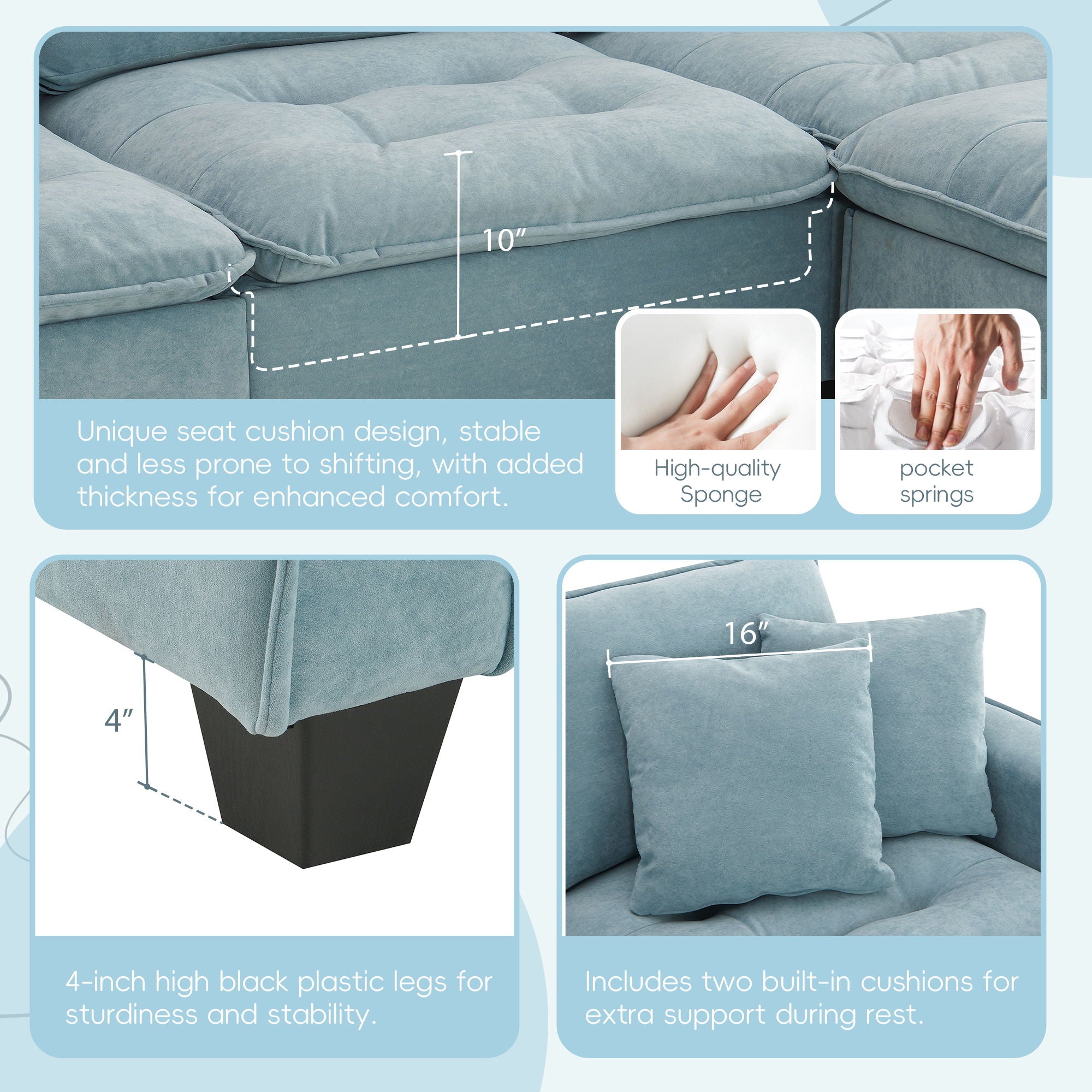 Modern Convertible Sectional L Shaped Reversible Couch Set With Free Pillows 4 Seat Suede Sleeper Sofa With Ottoman