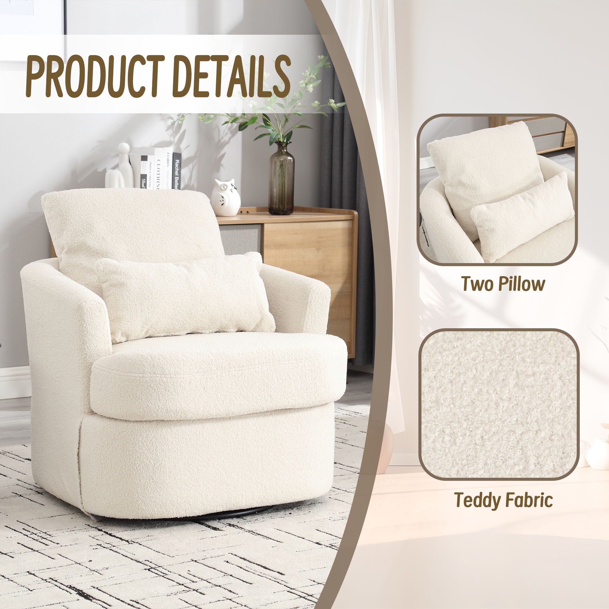 Modern Barrel Comfy Round Accent Sofa Chair, 360 Degree Swivel