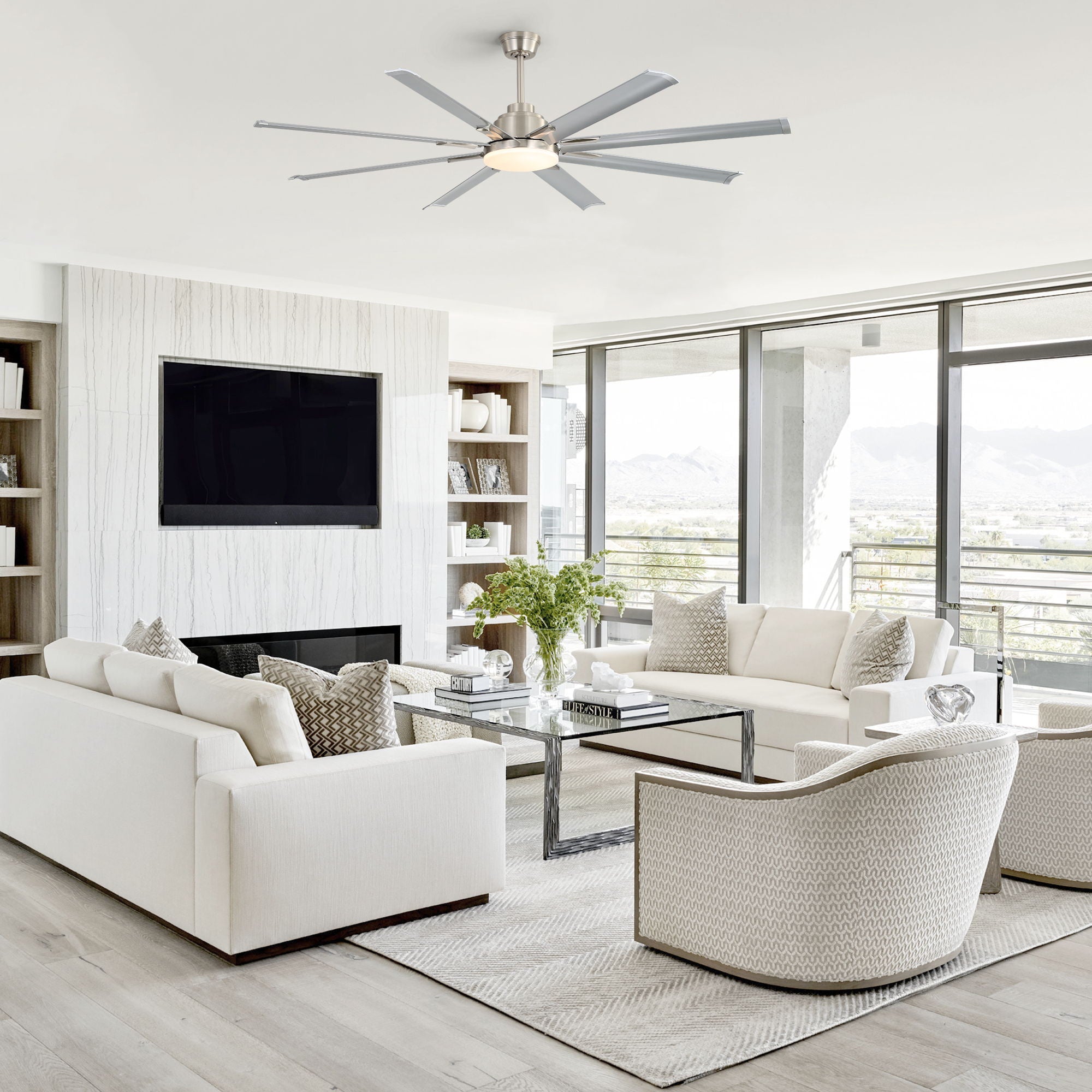 DC Motor Ceiling Fan With Dimmable Light And 8 Blade Aluminum Blades - Nickel