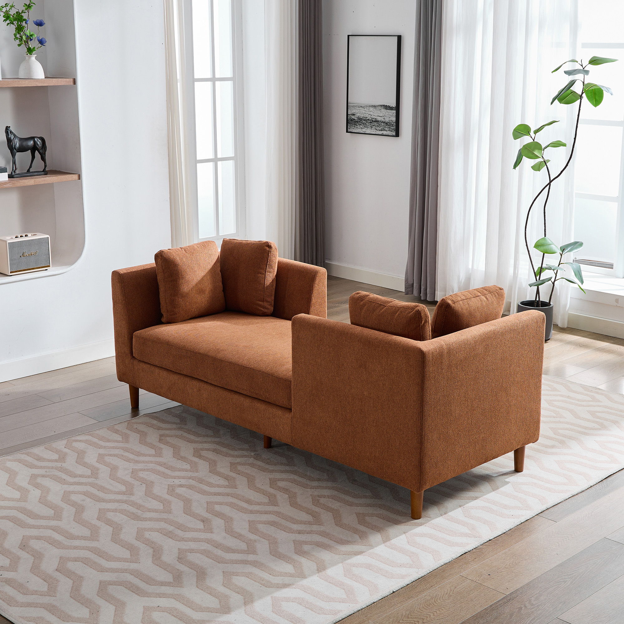 Wide Modern Double Sided Upholstered Chaise Lounge