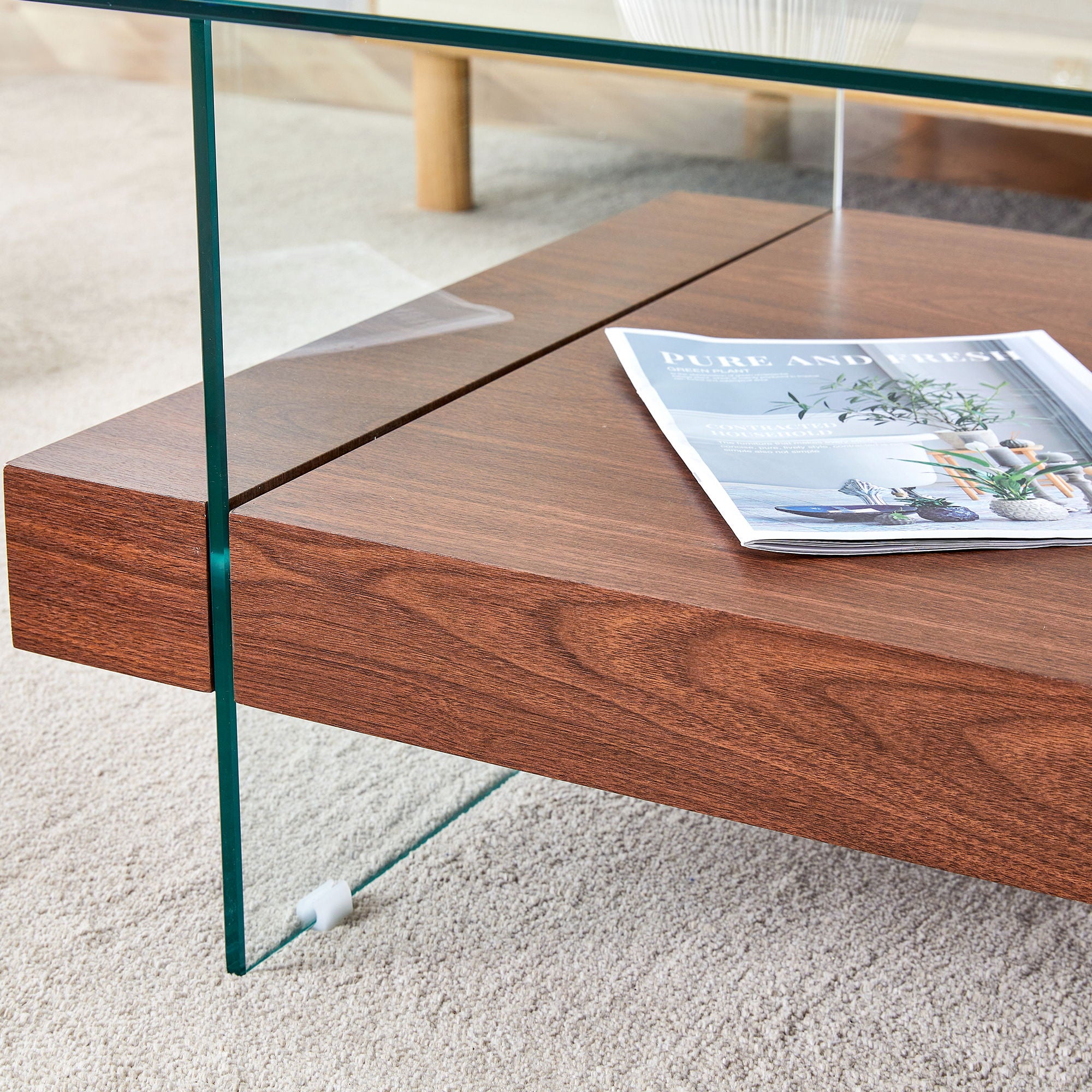 Modern 2 Tier Square Coffee Table, Elegant Marble Pattern