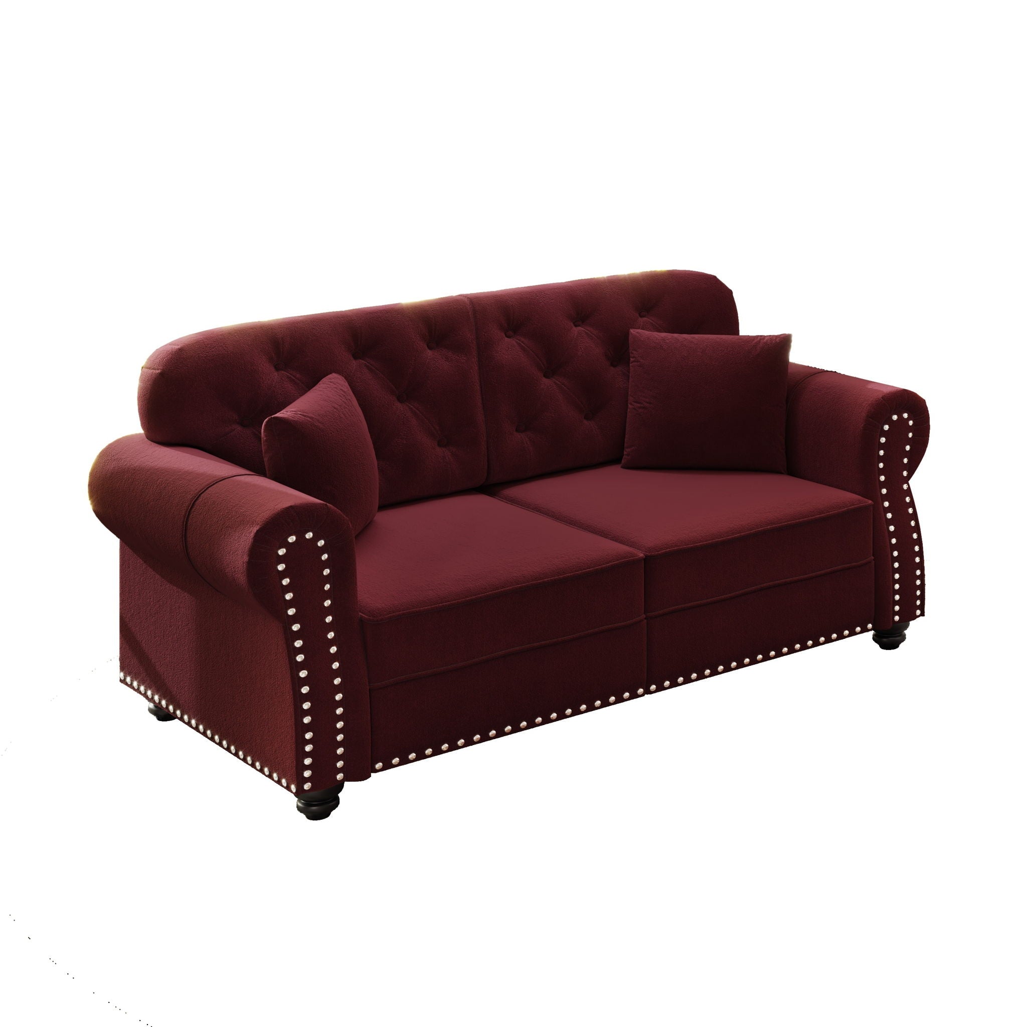 Upholstered Chesterfield Sofa With Nailhead Trim And Rolled Armrests