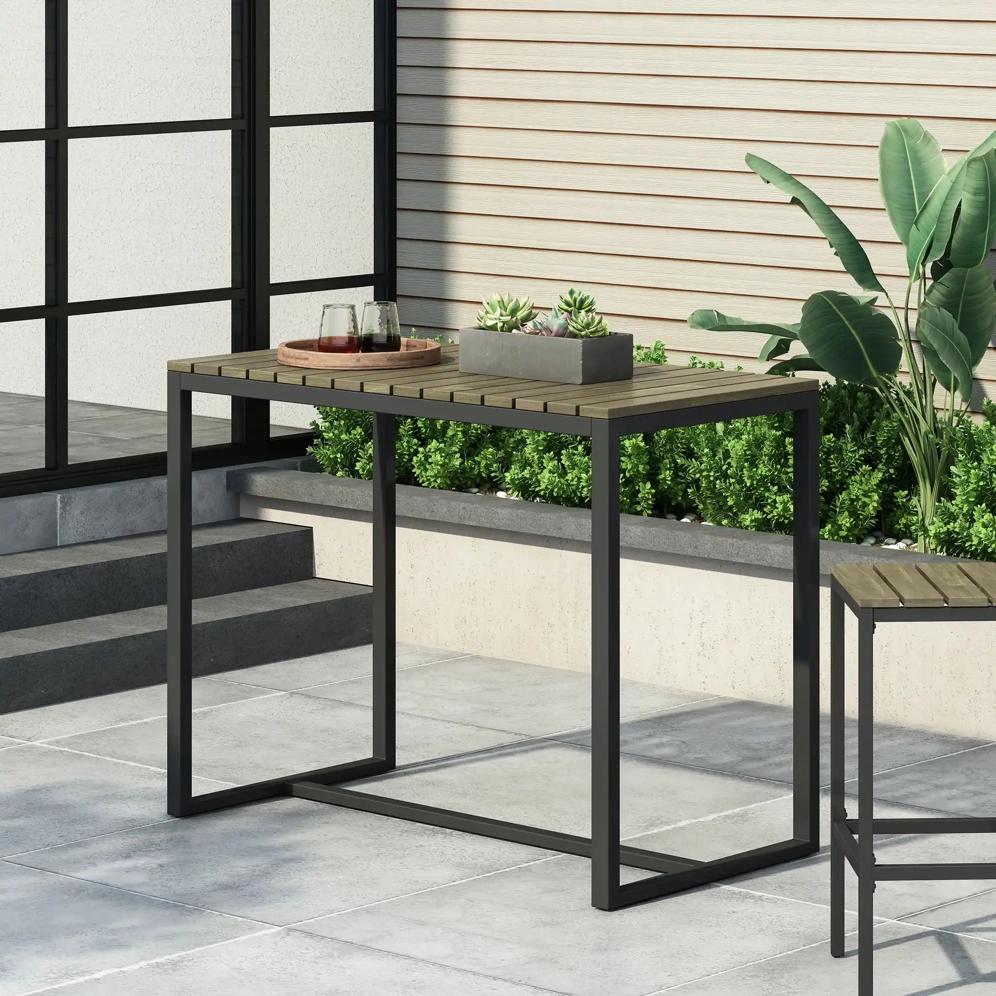 Ernesto - Outdoor Industrial Acacia Wood Bar Table - Best Buy Furniture