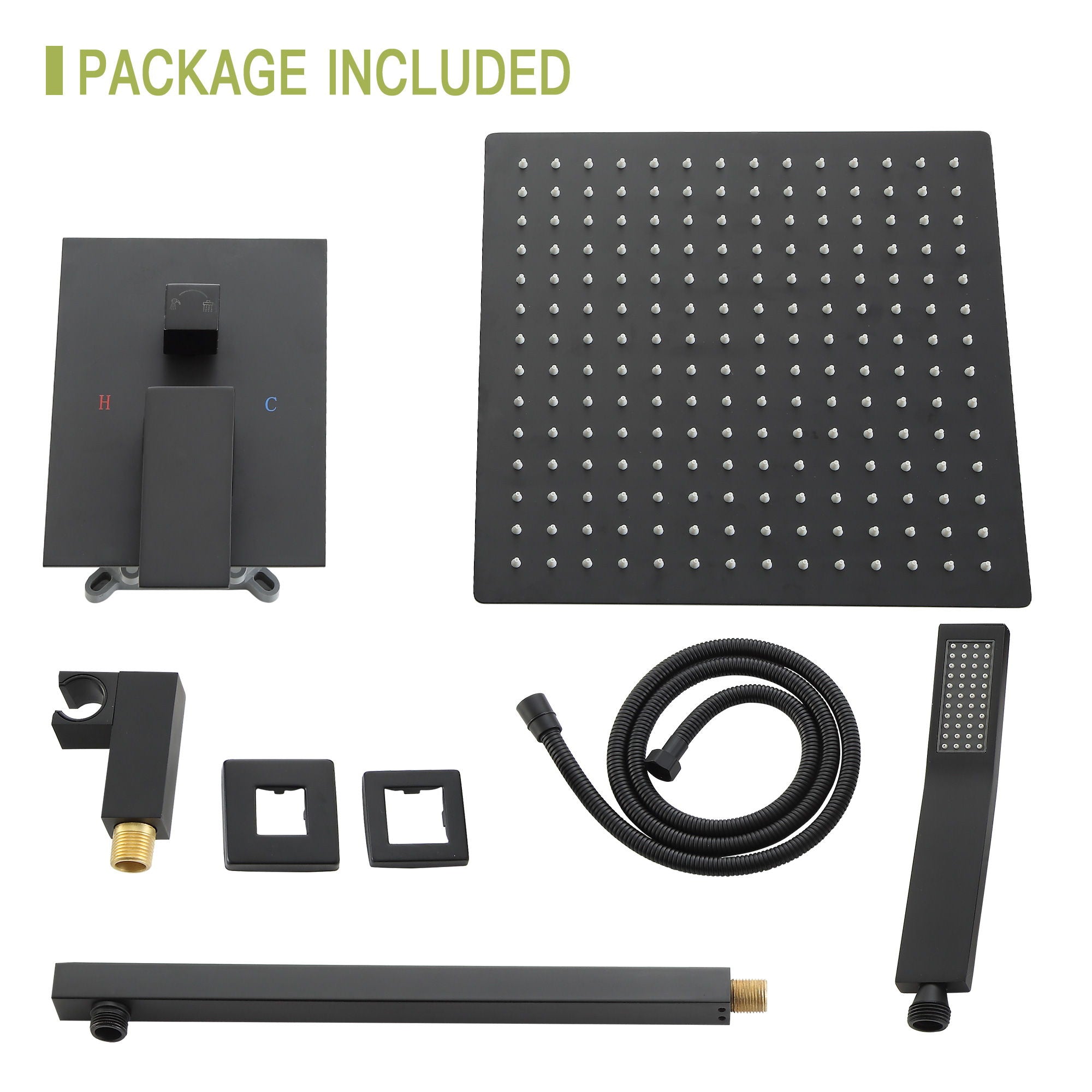 Dual Shower Head System With 12" Square Rain Shower And Rough In Valve