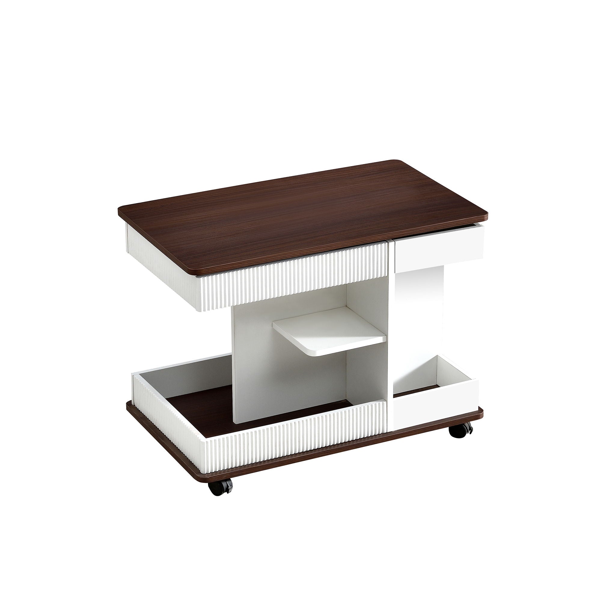 Adjustable End Table With Wheels, 360°Rotating Top And Storage Space
