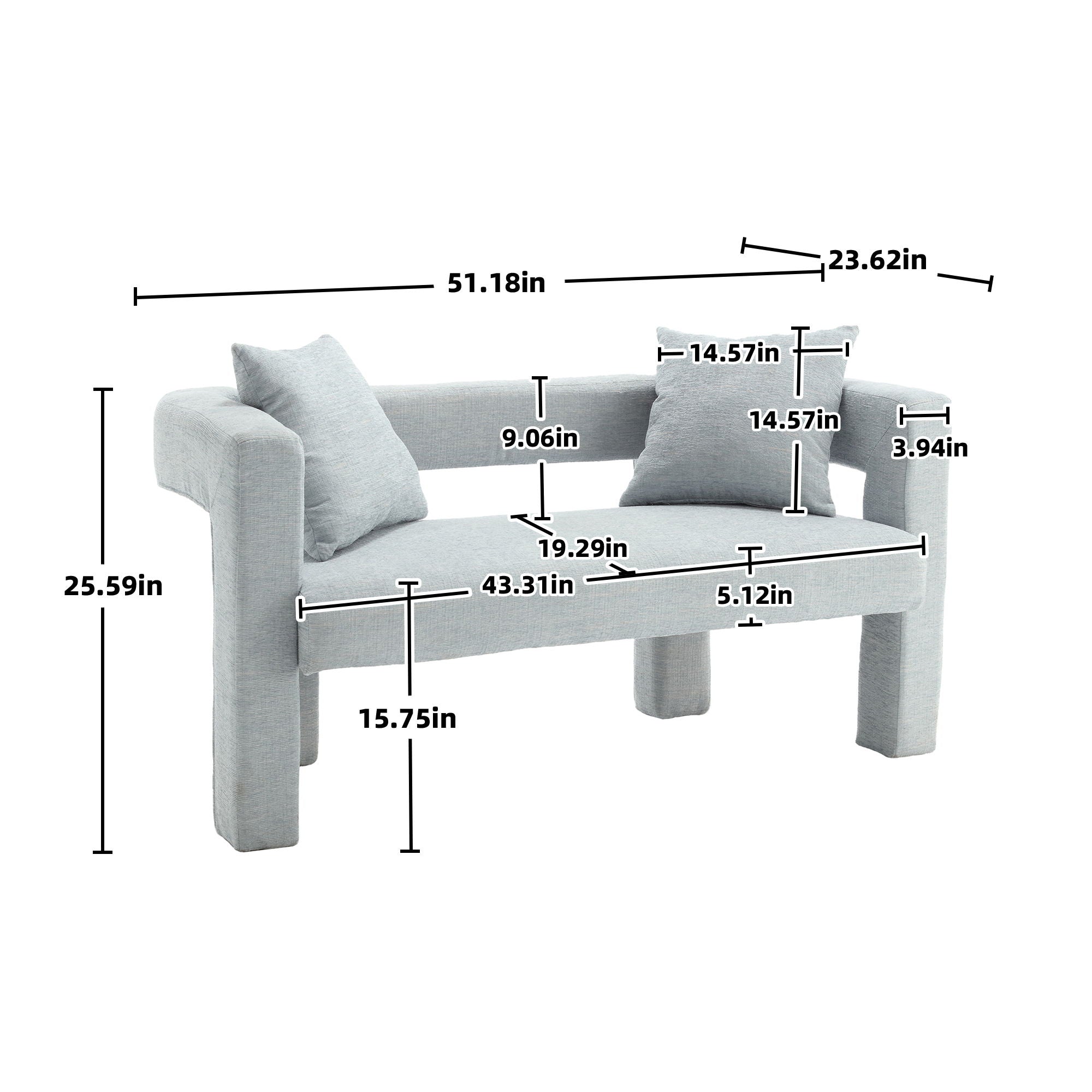 Modern Chenille Loveseat Sofa, Comfy Upholstered 2 Seater