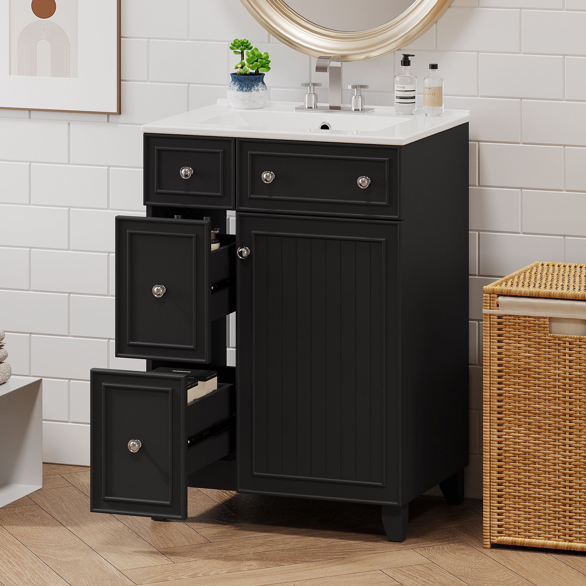 Bathroom Vanity Cabinet With Sink - Black