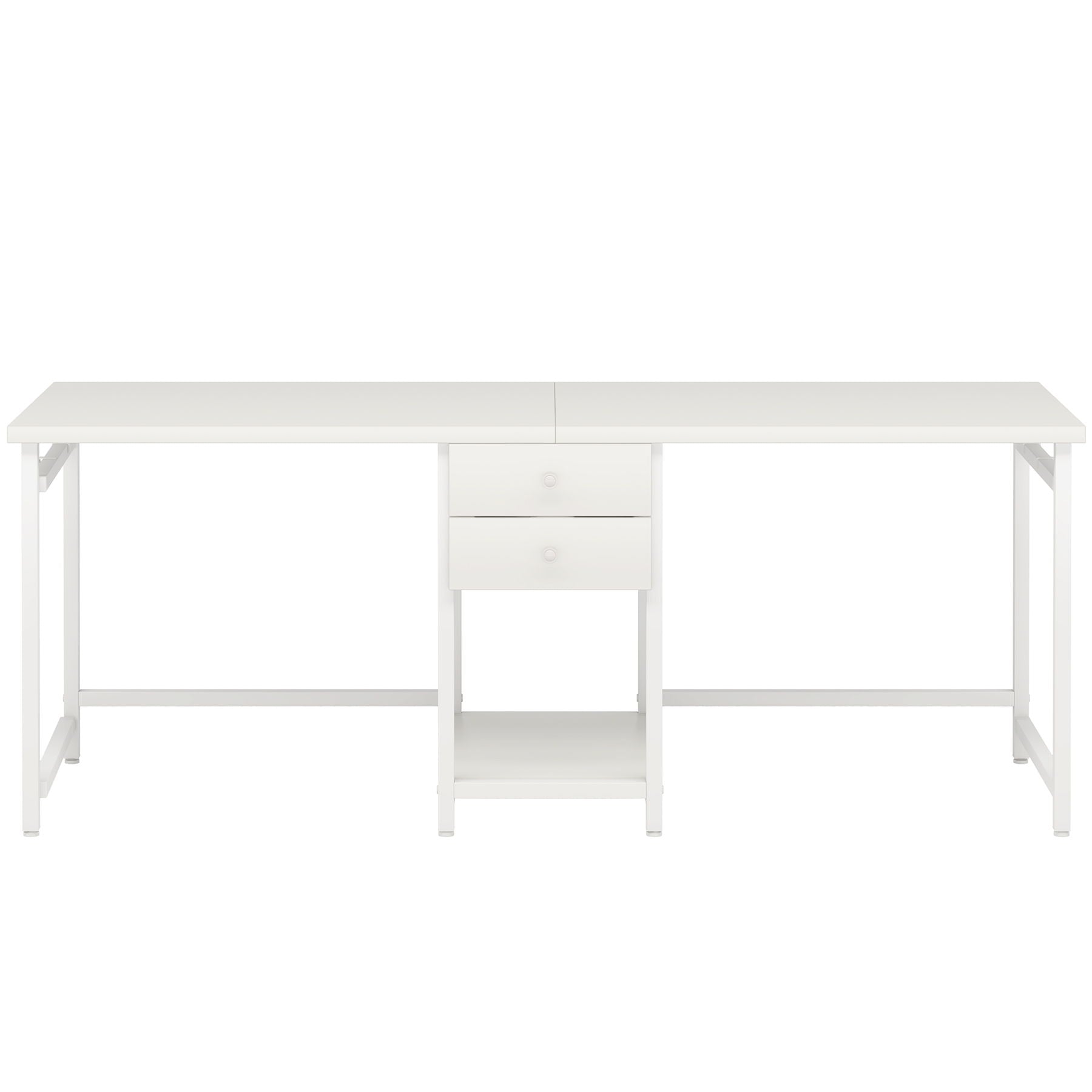 2 Person Computer Desk With Drawers And Shelves, Extra Long Double Workstation