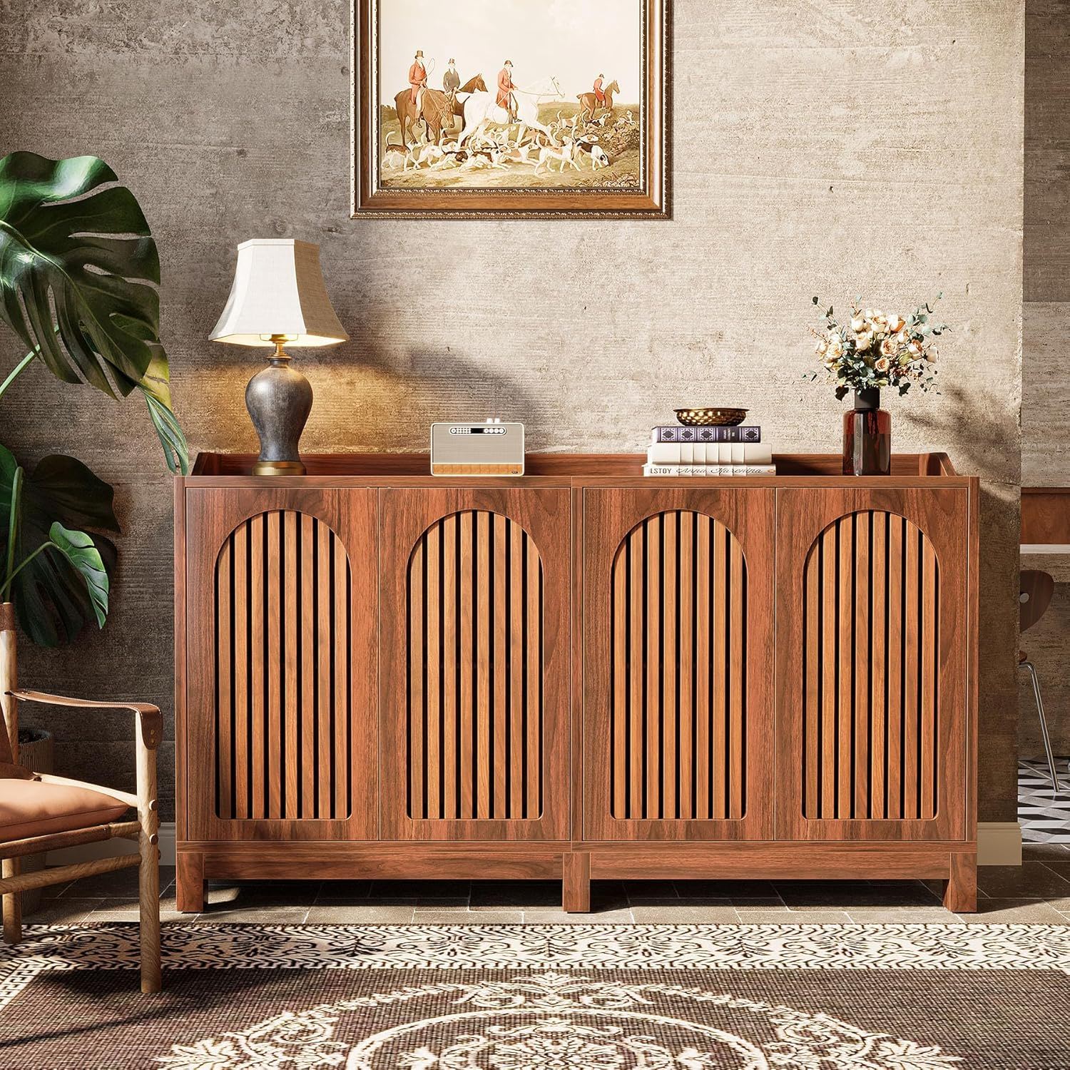 Sideboard Buffet Cabinet With 4 Doors & Shelves, Credenza Table For Dining Room - Brown