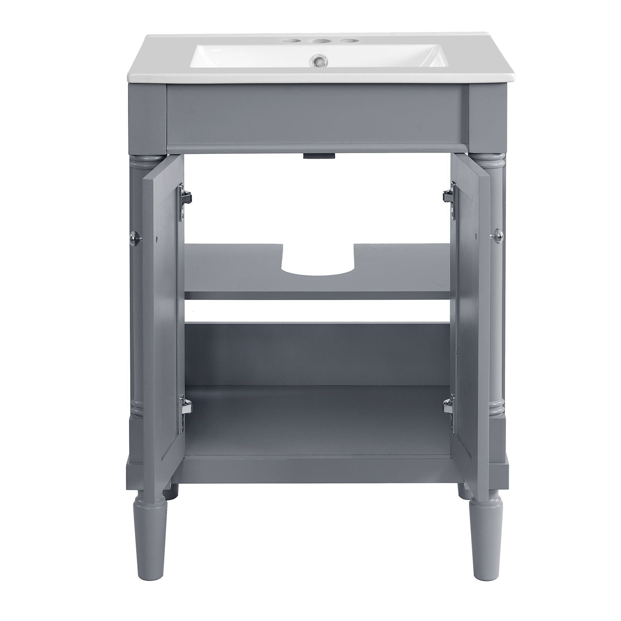 24" Bathroom Vanity With Top Sink, 2 Tier Storage Cabinet - Gray