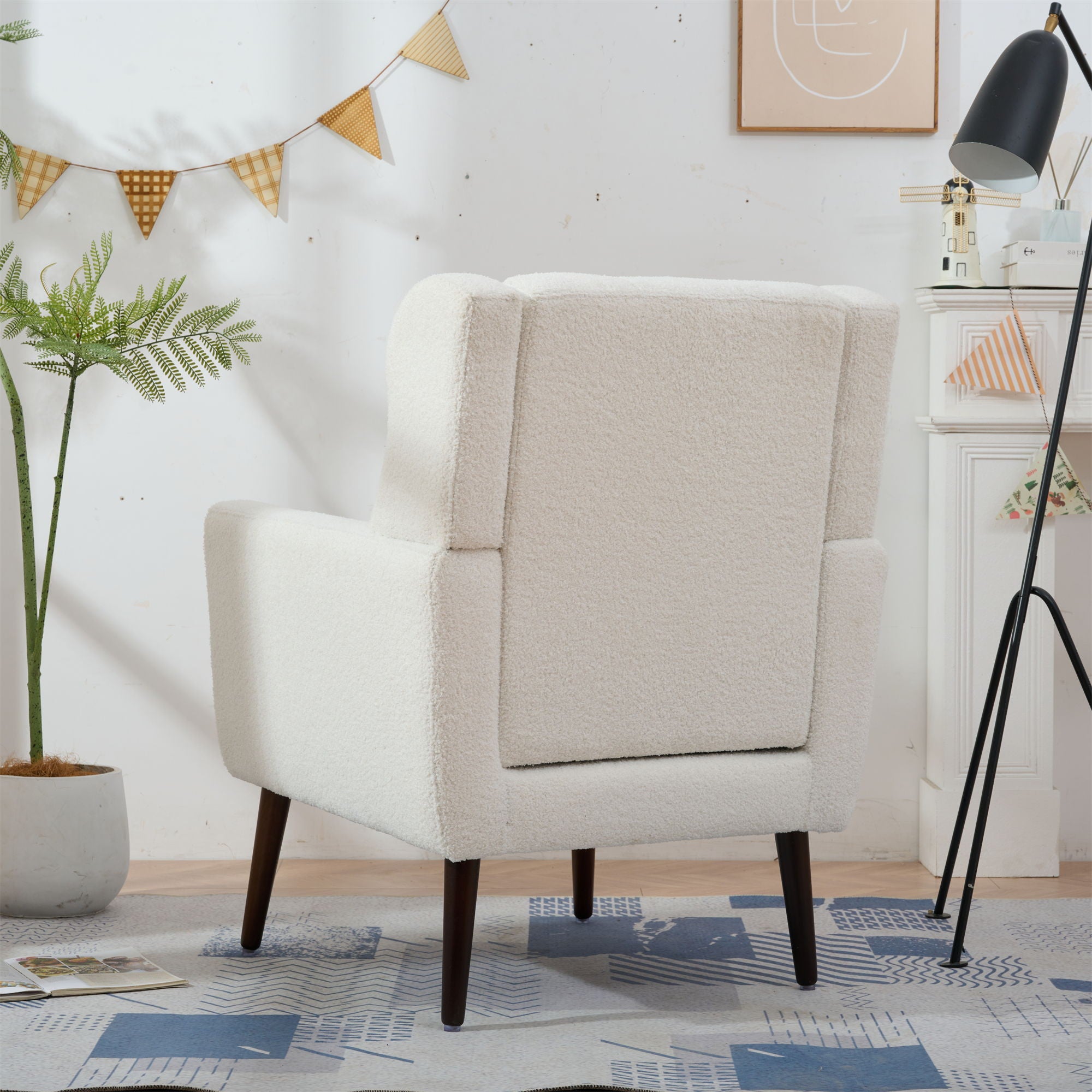 Modern Accent Chair, Chenille Arm Chairs For Living Room, Upholstered Mordern Armchair, Comfy Soft Padded Lounge Chair In Small Space, Bedroom, With Pillow, Solid Wood Leg